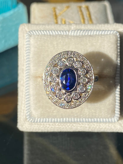 1.70 CTW Belle Époque Style Sapphire and Diamond Ring in 18ct Gold