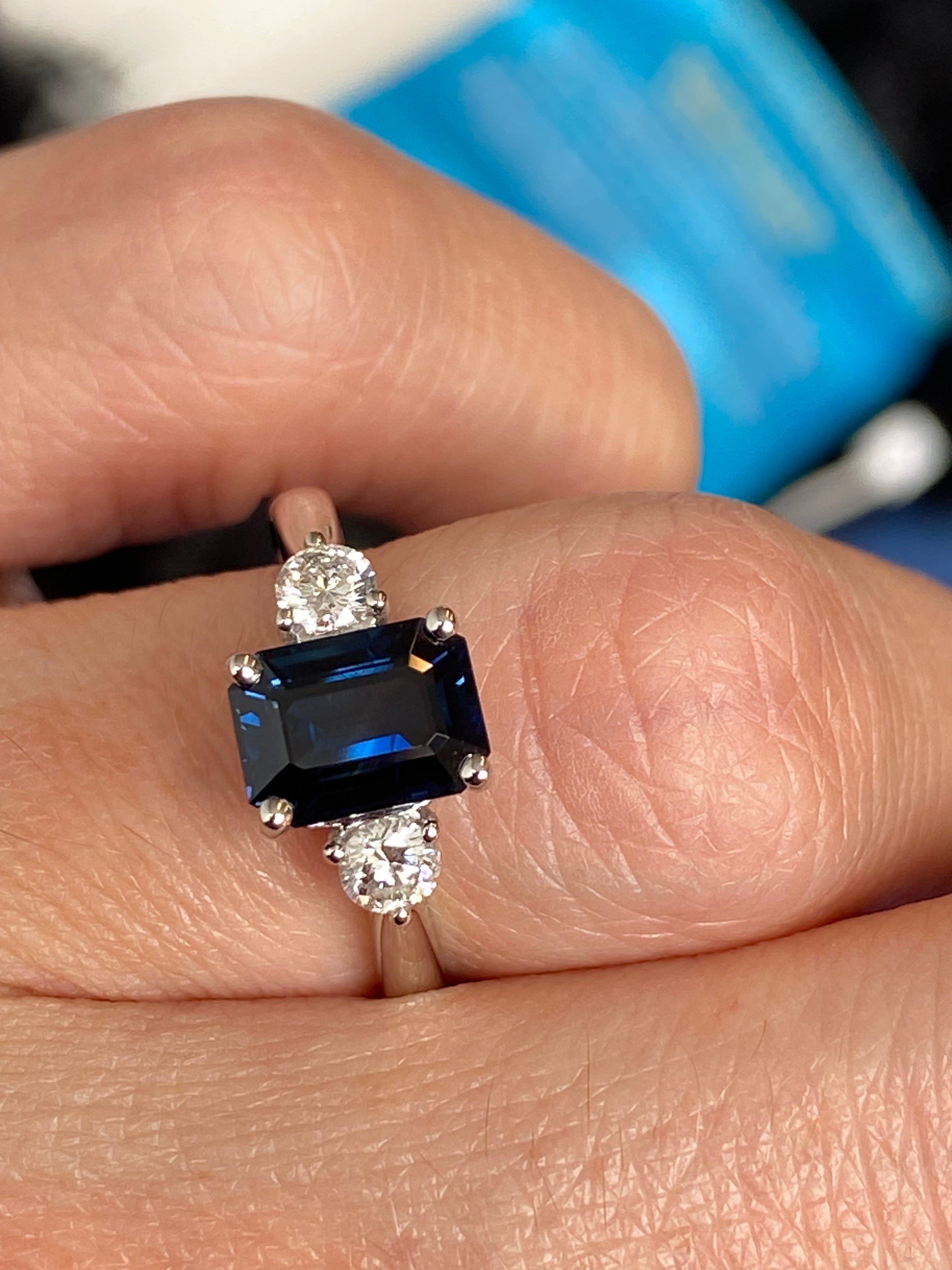 2.04 Carat Teal Sapphire and 0.29 CTW Natural Diamond Three Stone Ring in Platinum