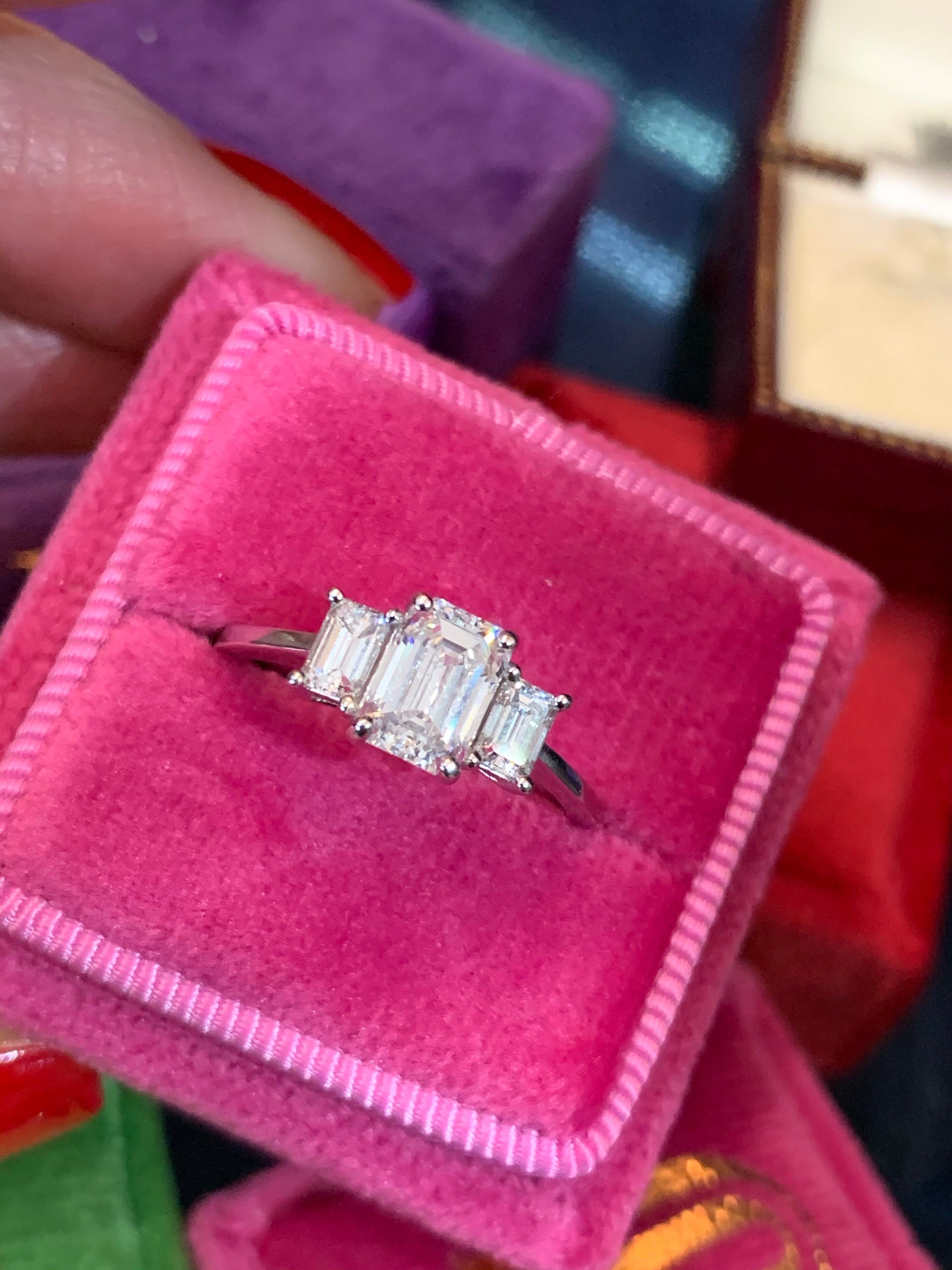 Heritage 1.60 CTW + Emerald Cut Lab Grown Diamond Trilogy Engagement Ring, at Least F Colour / VVS Clarity