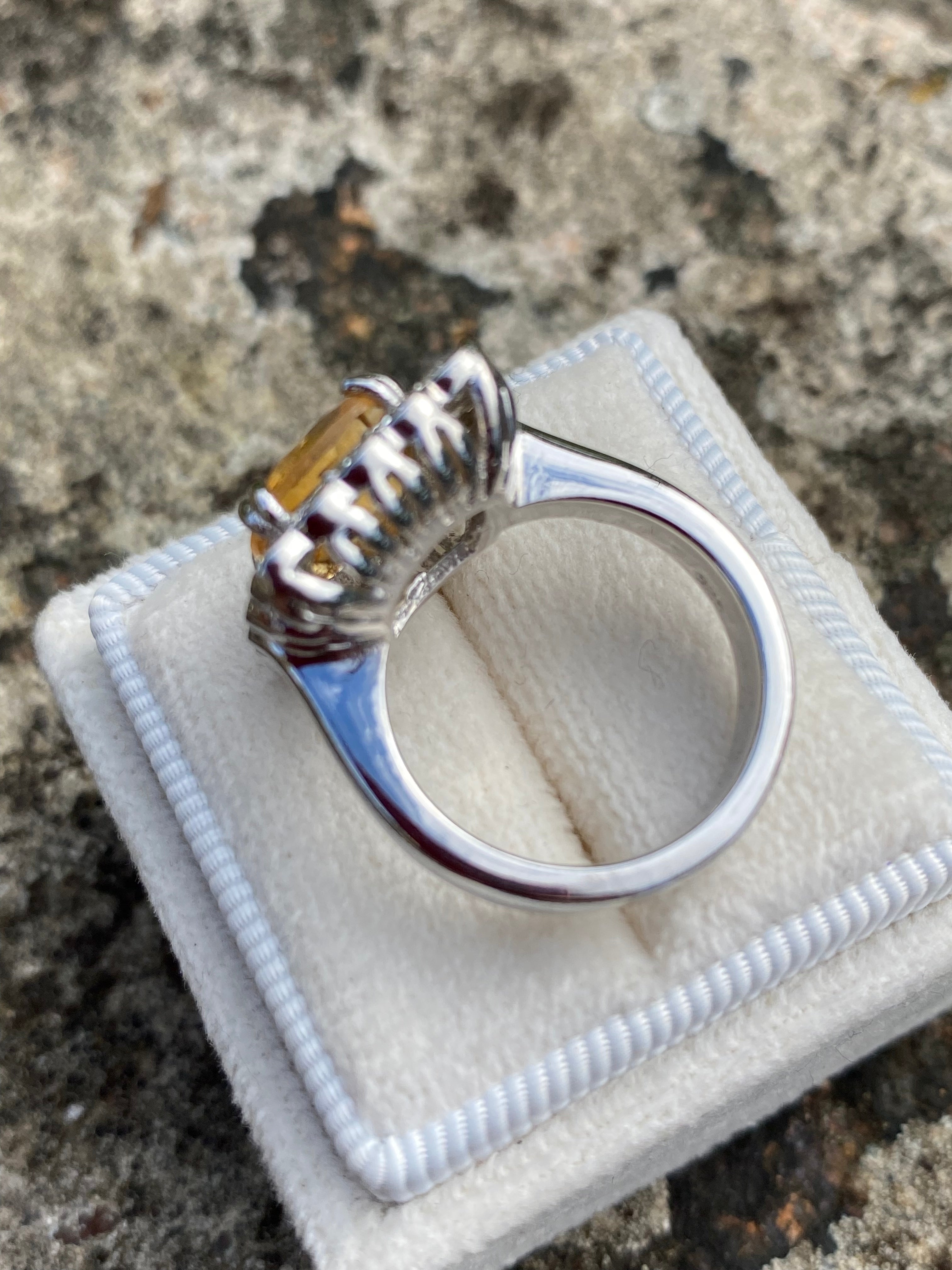 4.29 CTW Cushion Cut Citrine and Moissanite Halo Cocktail Ring in Sterling Silver