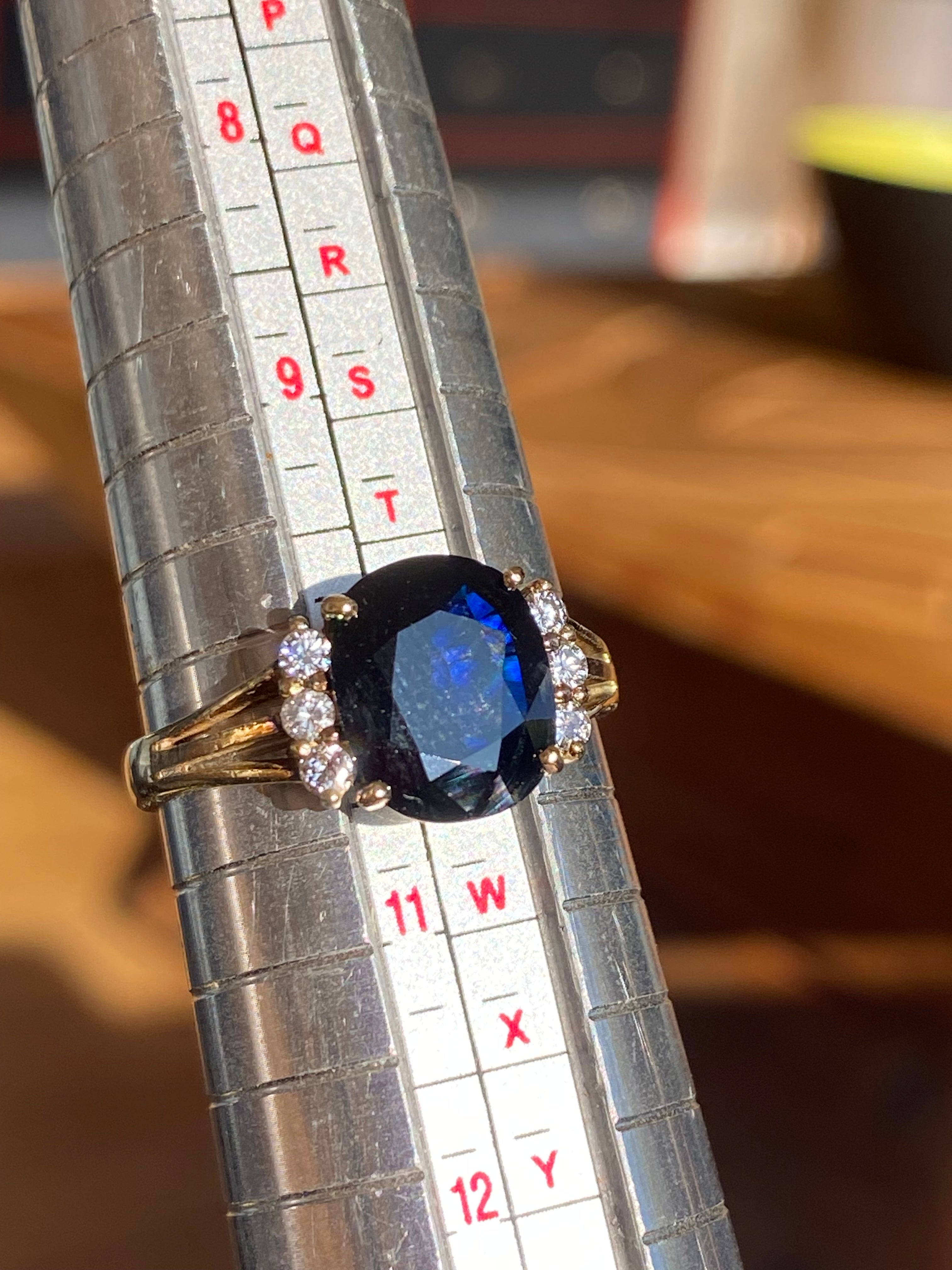 Vintage 3.80 Carat Sapphire and Diamond Ring in 14ct Yellow Gold