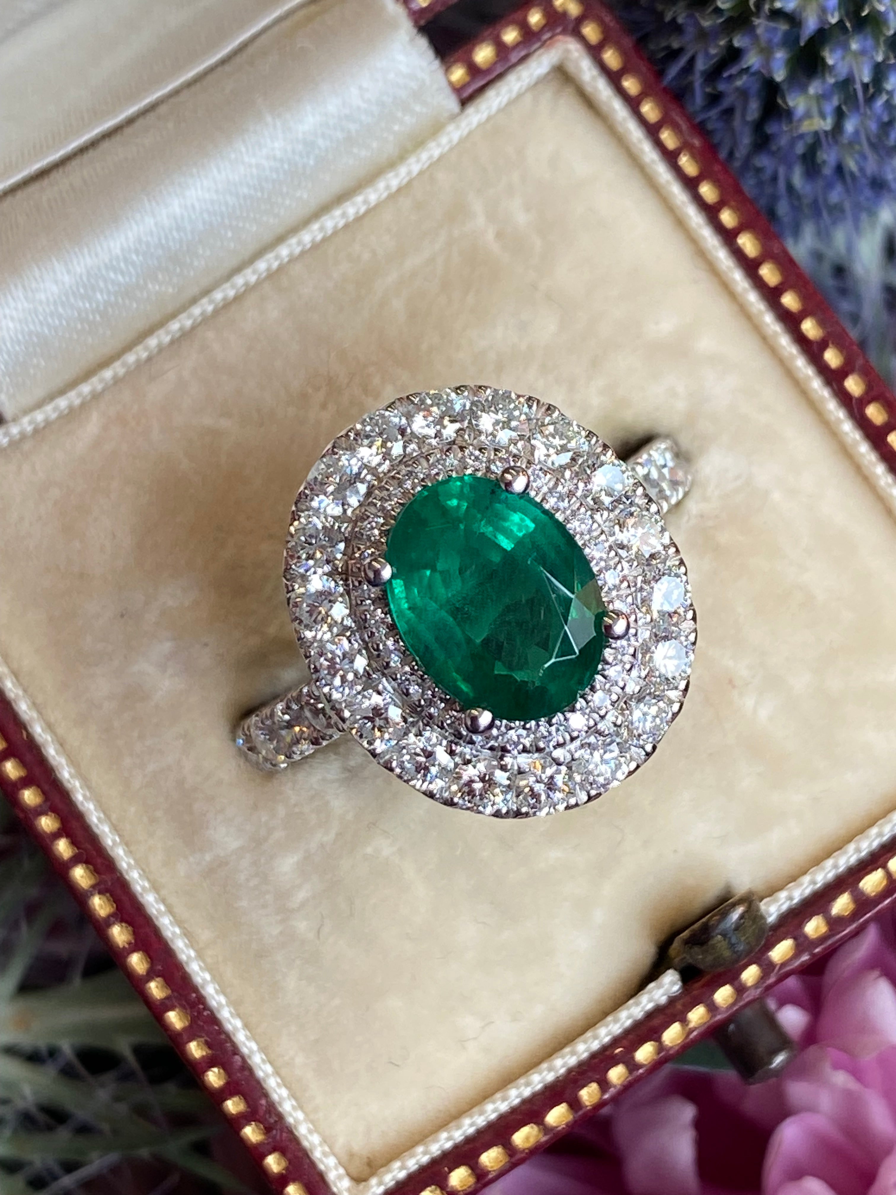 3.11 CTW Emerald and Natural Diamond Double Halo Ring in Platinum