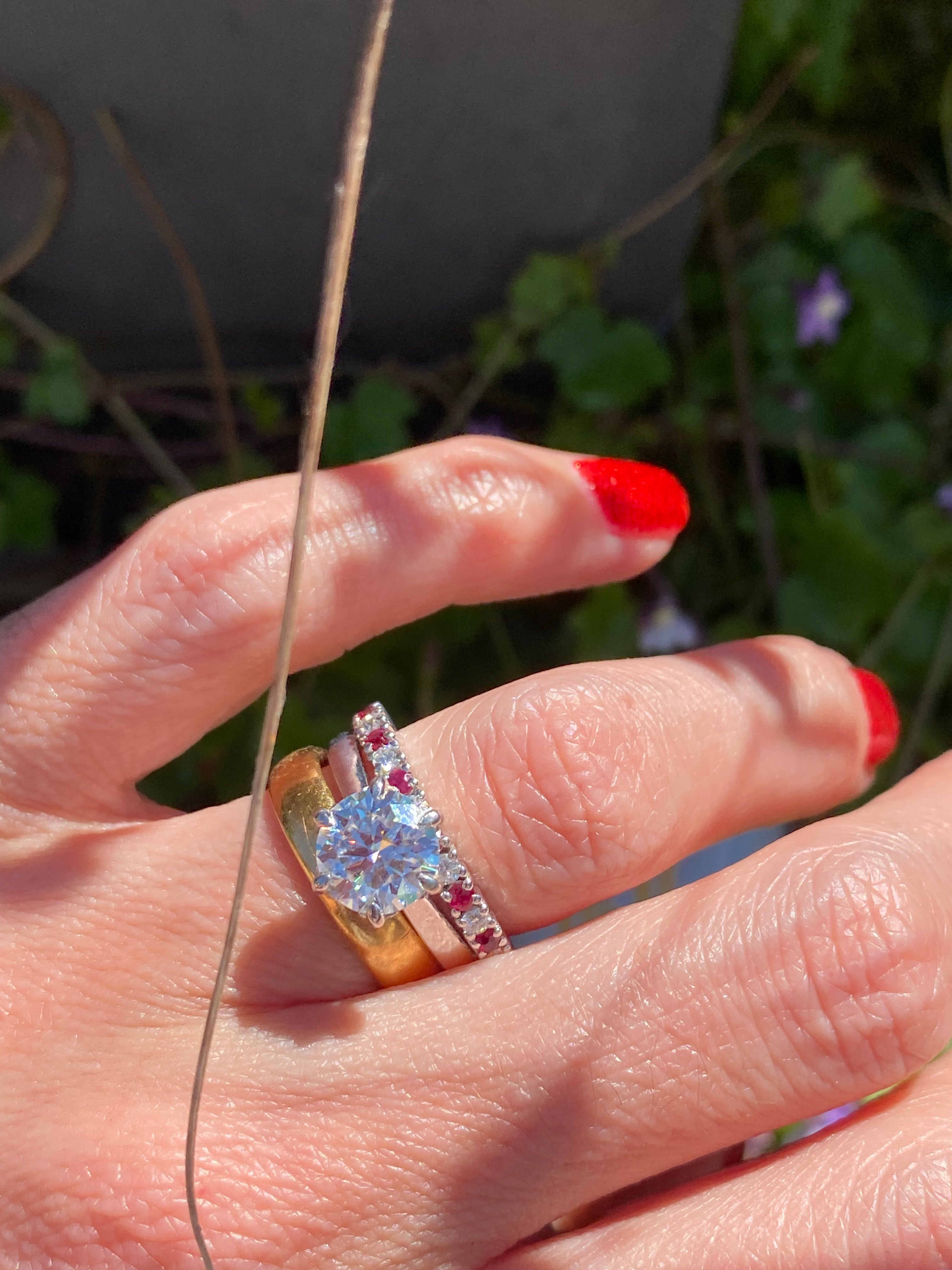 0.47ctw Natural Ruby and Moissanite Eternity Stacking Ring