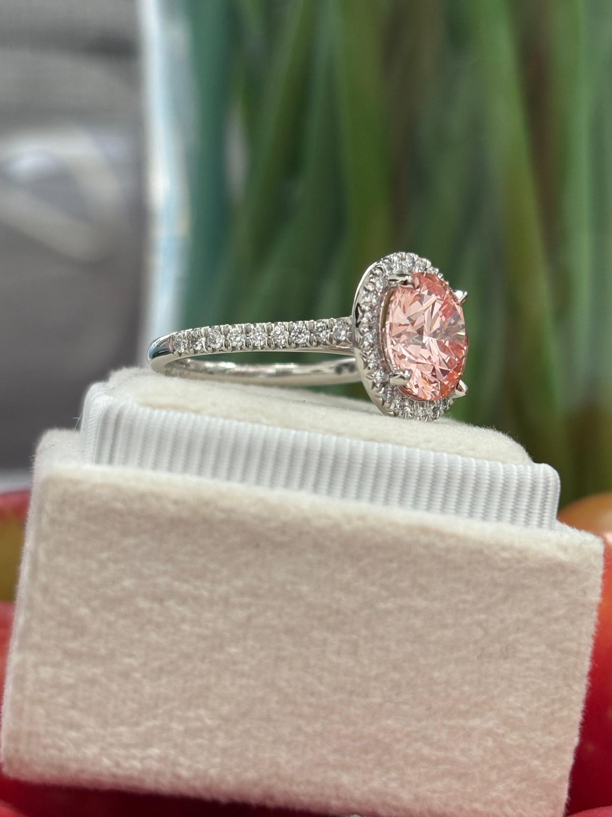3.52 CTW Fancy Pink Lab Grown Diamond Halo Ring in Platinum