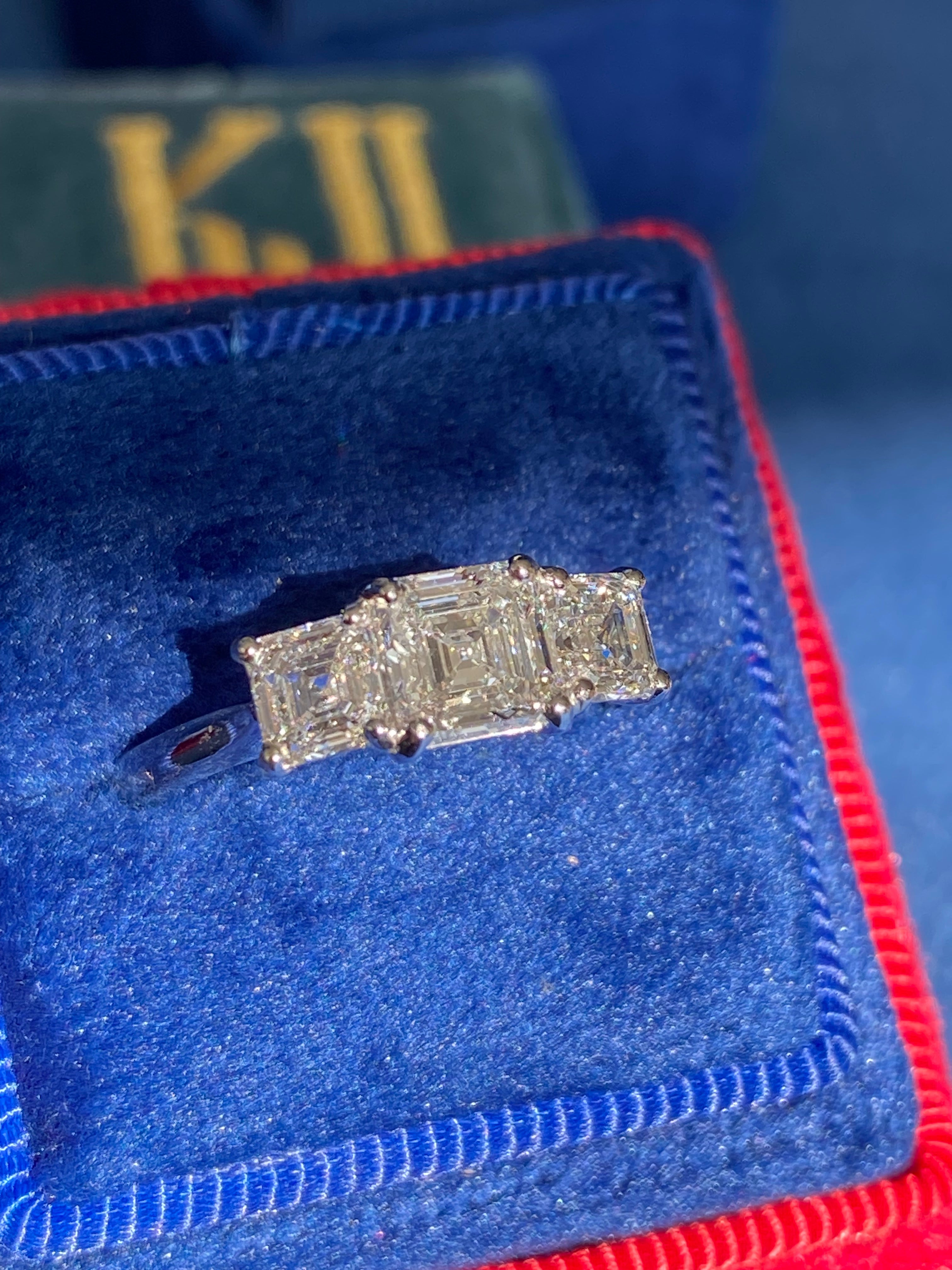 Heritage 2.00 CT + Asscher Cut Lab Grown Diamond Three Stone Trilogy Engagement Ring, at Least F Colour / VVS Clarity