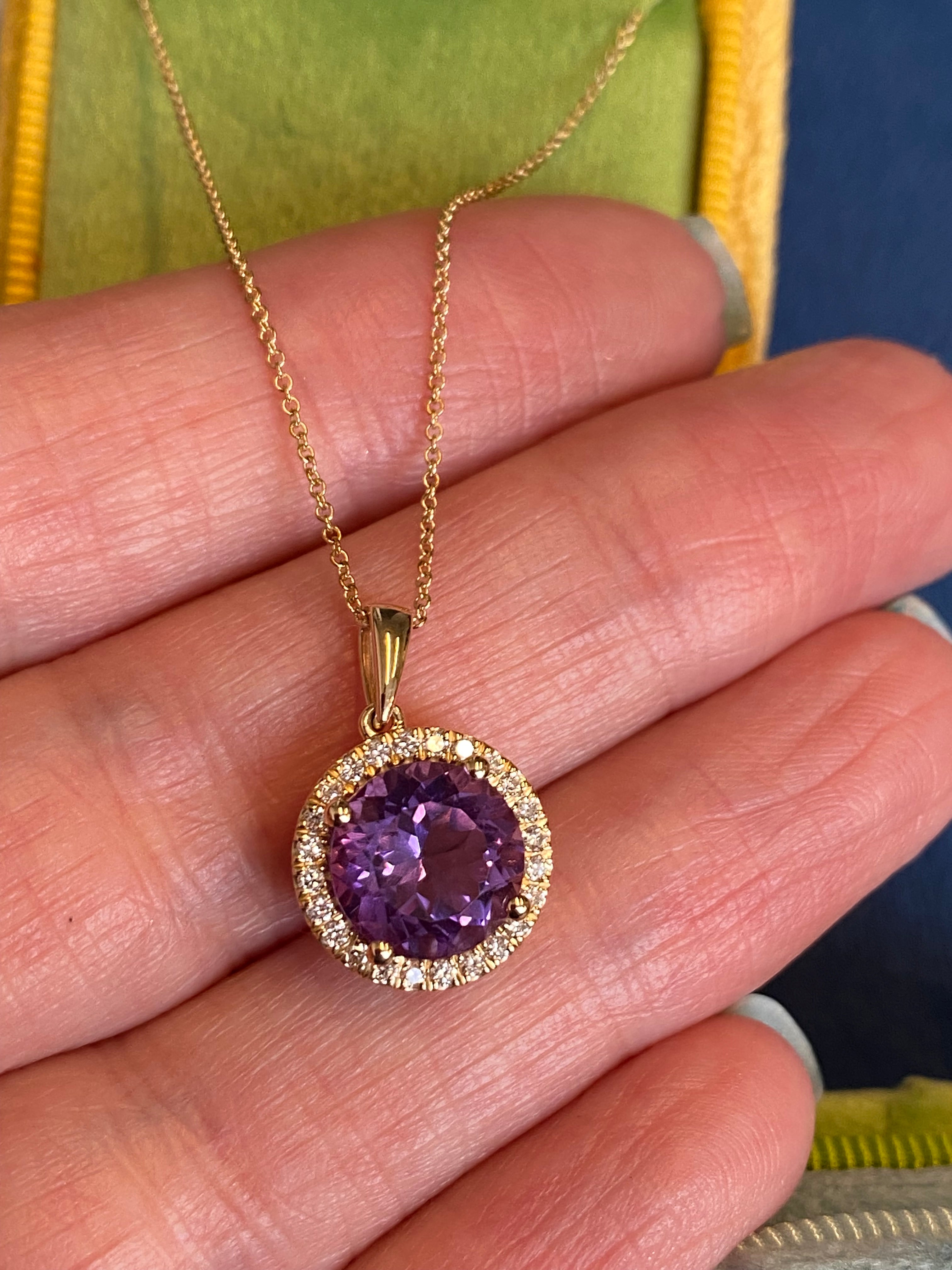 2.72 CTW Amethyst and Natural Diamond Pendant Necklace in 9ct Yellow Gold