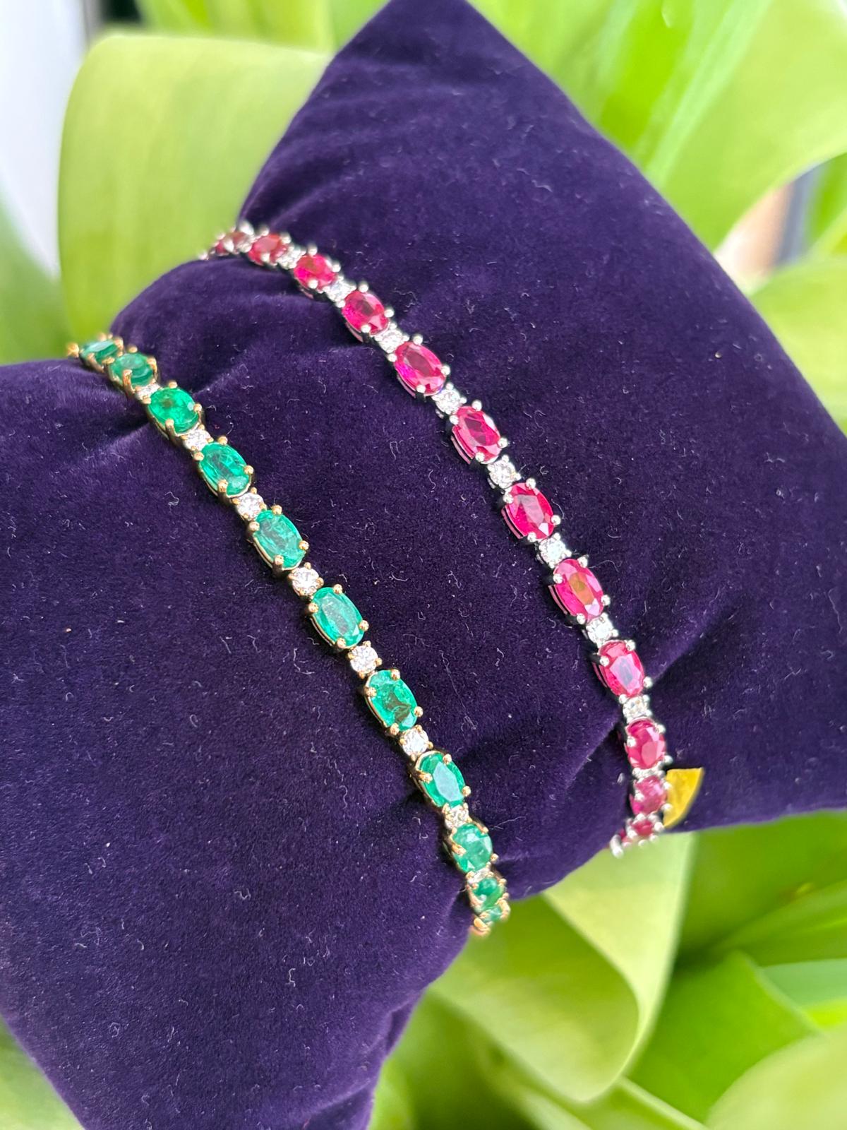 7.89 CTW Ruby and Natural Diamond Line Tennis Bracelet in 9ct White Gold