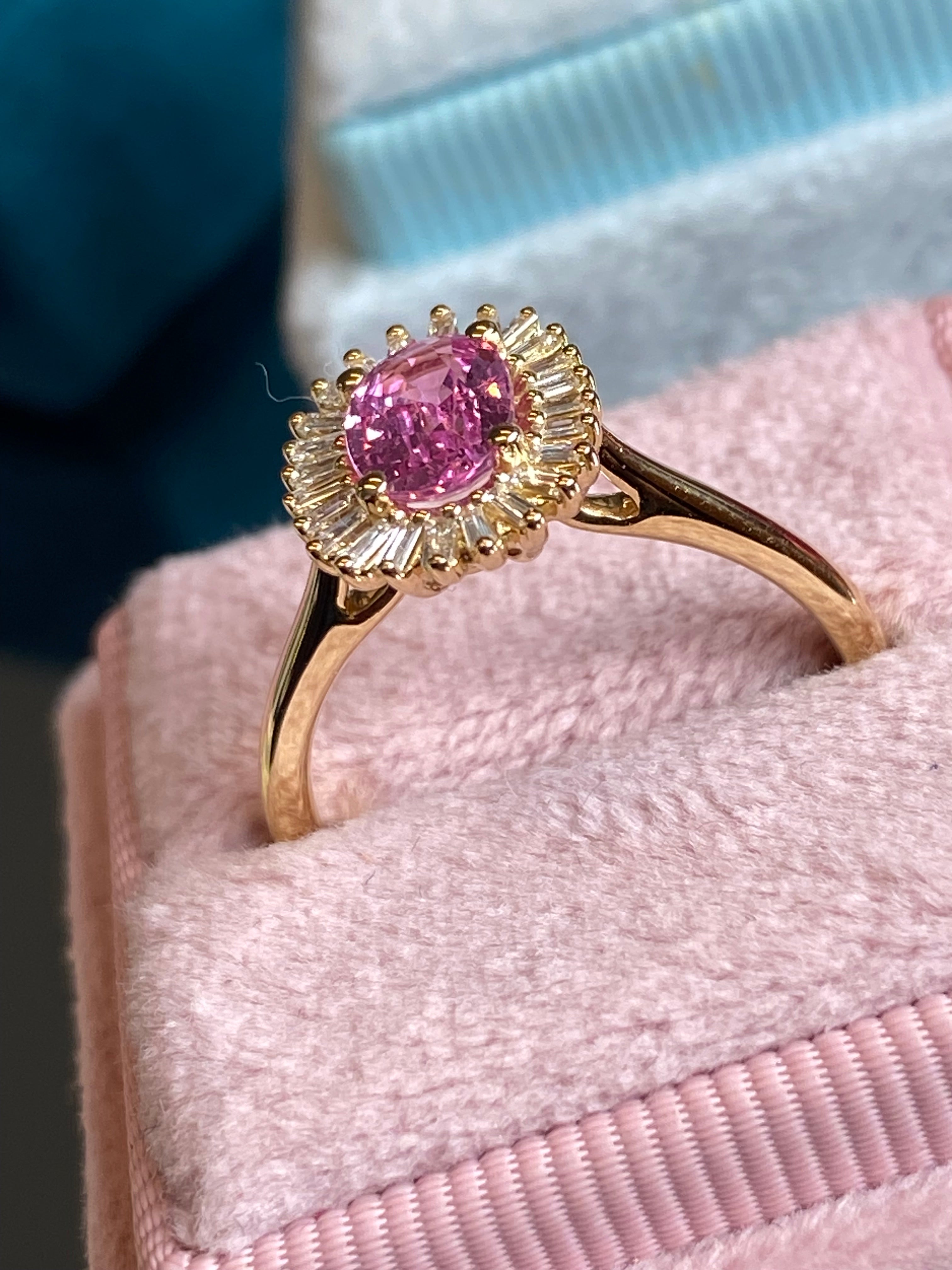 Starburst Pink Sapphire and Natural Diamond Ballerina Ring in 18ct Yellow Gold