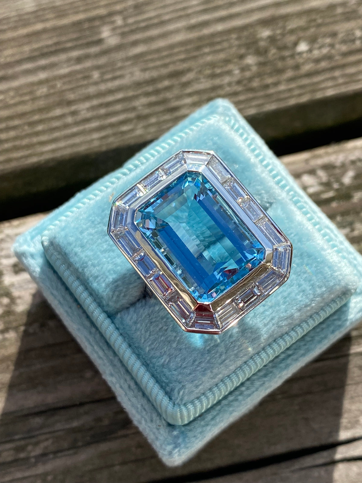9.98 CTW Santa Maria Aquamarine and Natural Diamond Halo Ring in Platinum