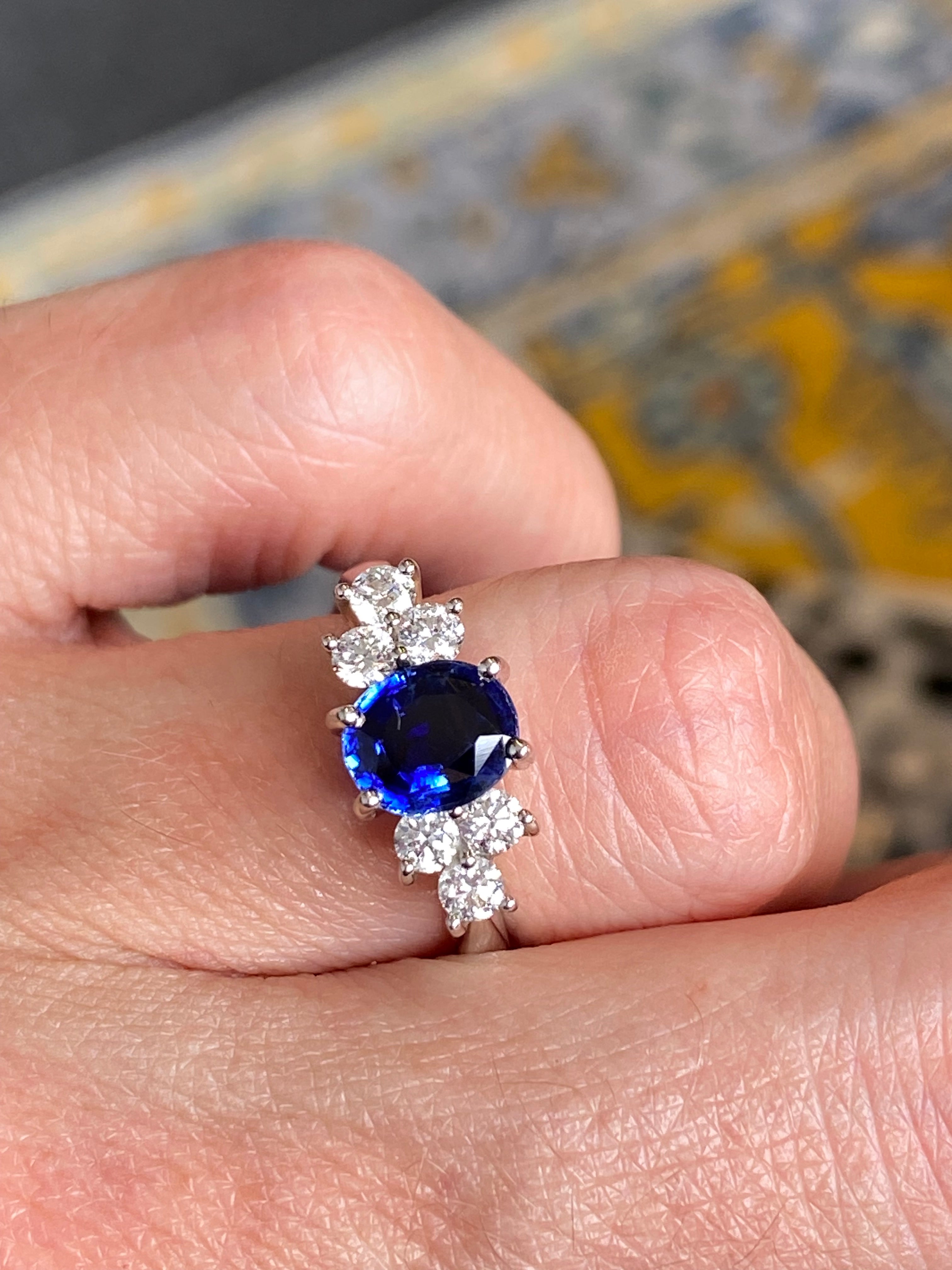 1.92 CTW Blue Ceylon Sapphire and Natural Diamond Trefoil Engagement Ring in Platinum