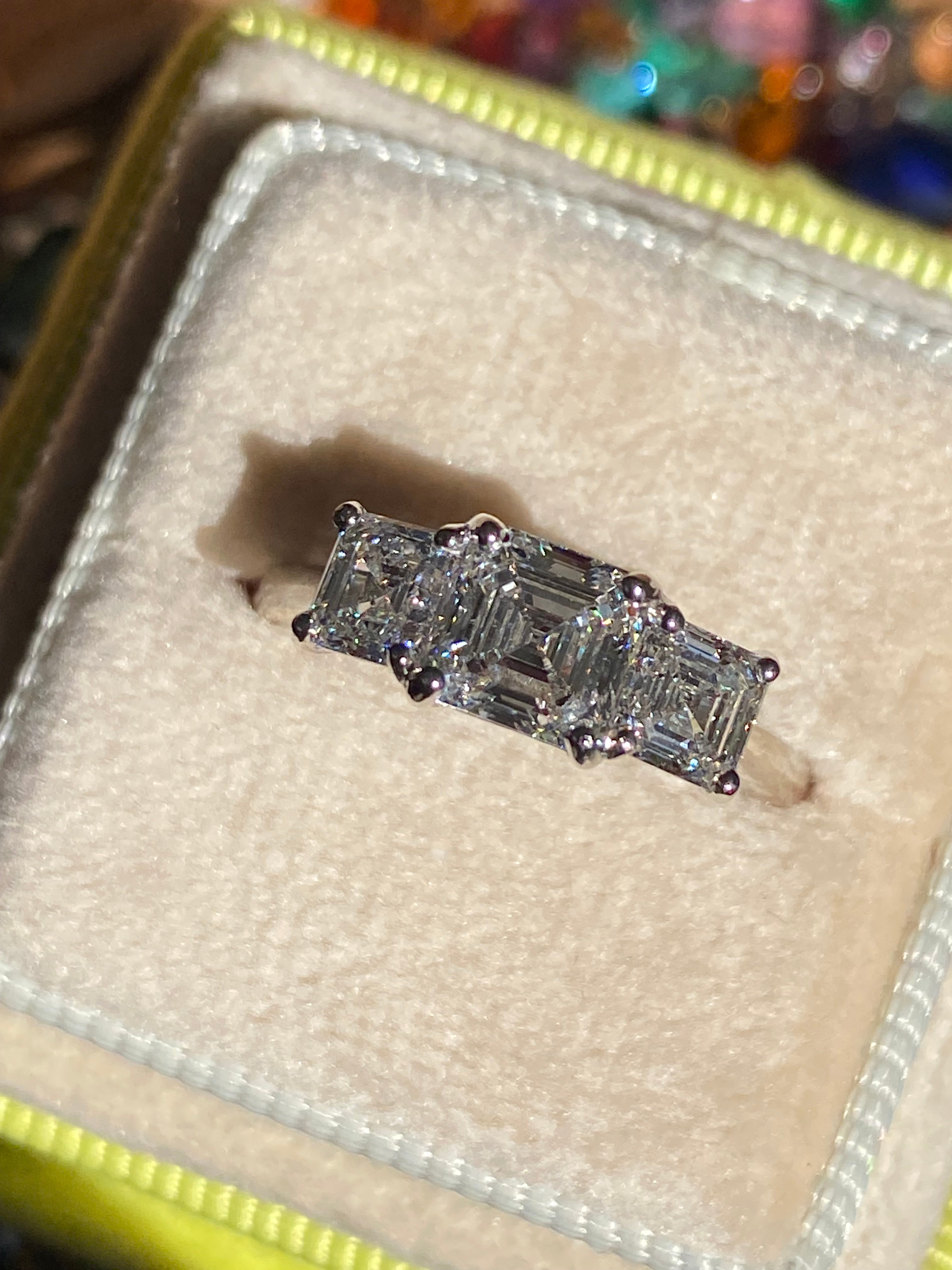 Heritage 2.00 CT + Asscher Cut Lab Grown Diamond Three Stone Trilogy Engagement Ring, at Least F Colour / VVS Clarity