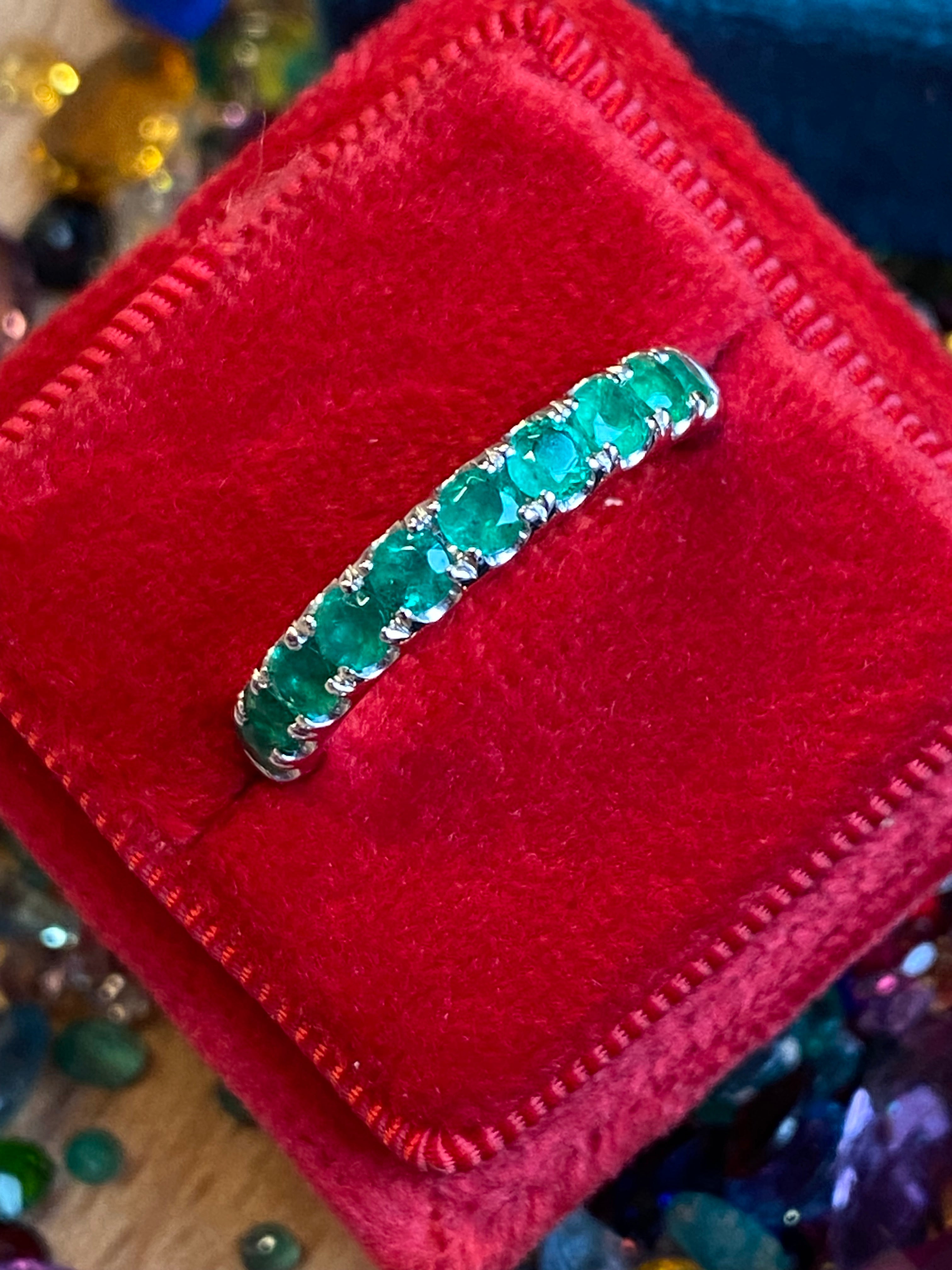 0.84 CTW Emerald Eternity Stacking Ring in Platinum