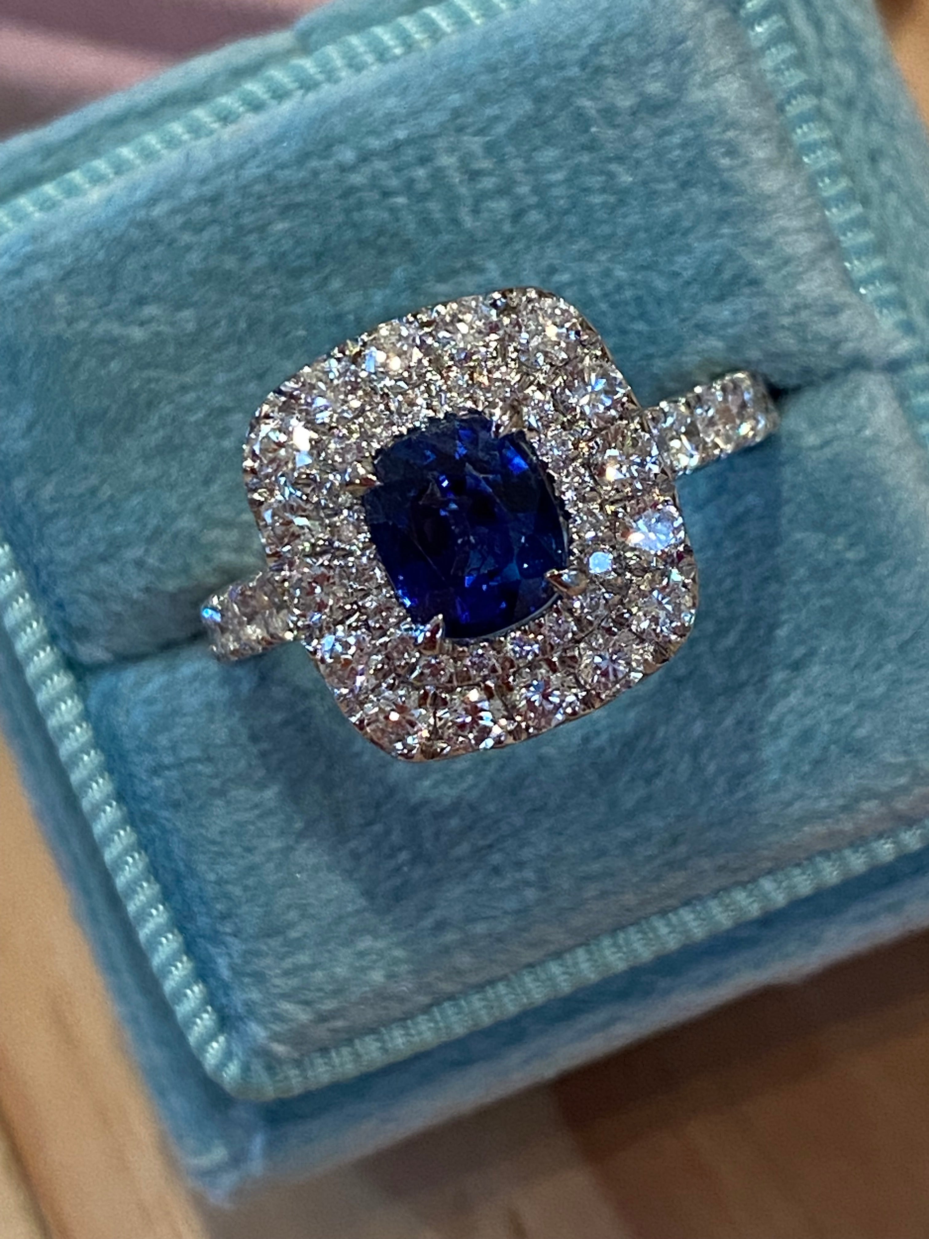 2.48 CTW Blue Ceylon Sapphire and Natural Diamond Double Halo Ring in Platinum