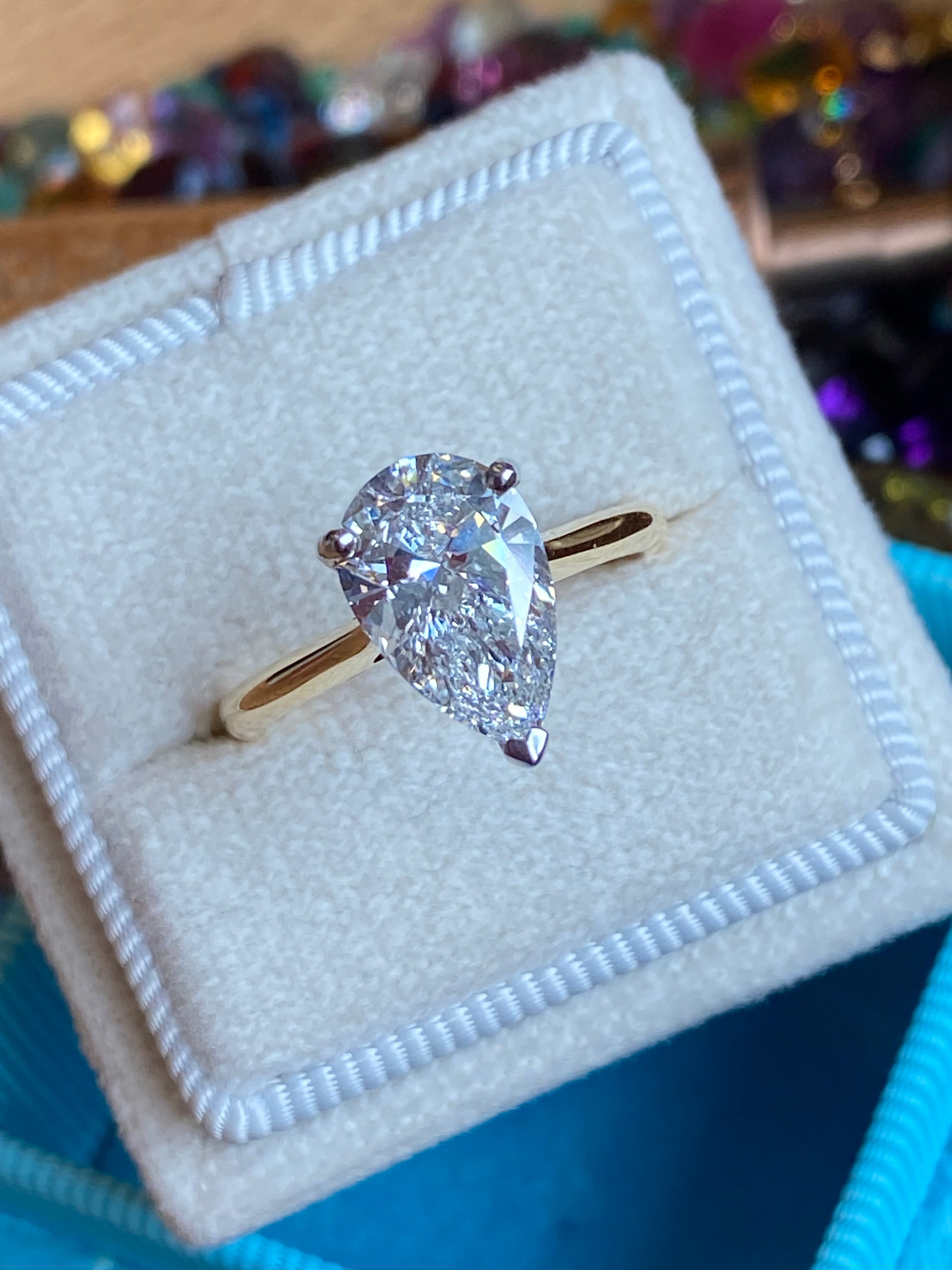 Heritage 2.00 CT + Lab Grown Pear Cut Diamond Solitaire Engagement Ring, at Least E Colour / VVS Clarity