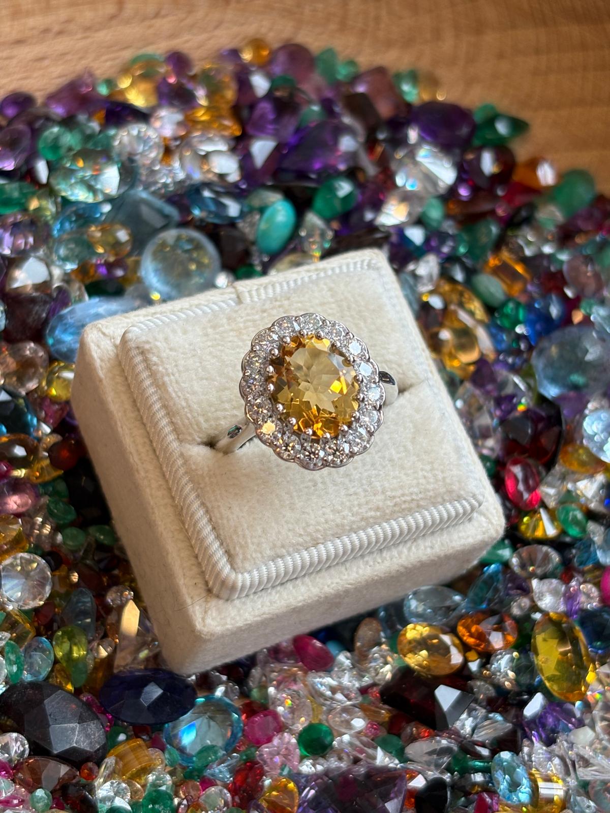 4.50 CTW Oval Cut Citrine and Moissanite Halo Cocktail Ring