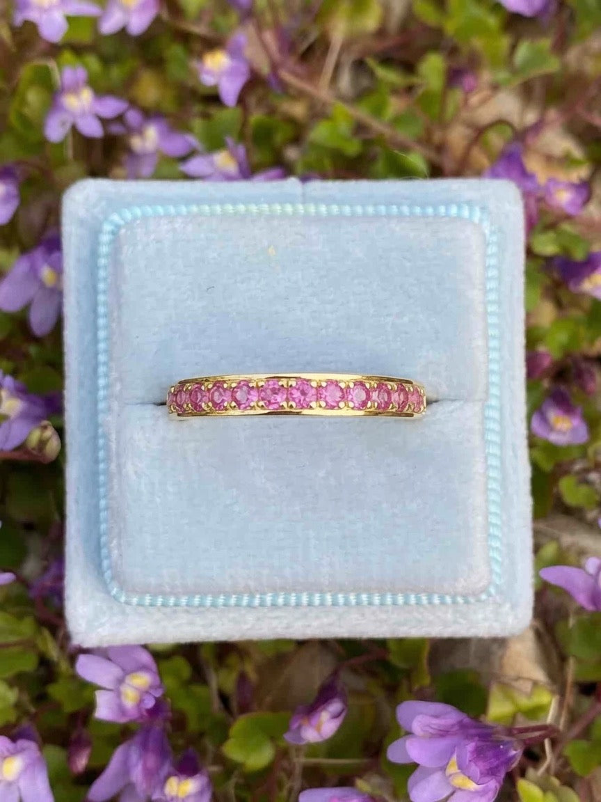 0.50ctw Pink Tourmaline Eternity Stacking Ring in Sterling Silver / 9ct Yellow Gold