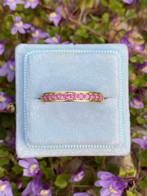 0.50ctw Pink Tourmaline Eternity Stacking Ring in Sterling Silver / 9ct Yellow Gold