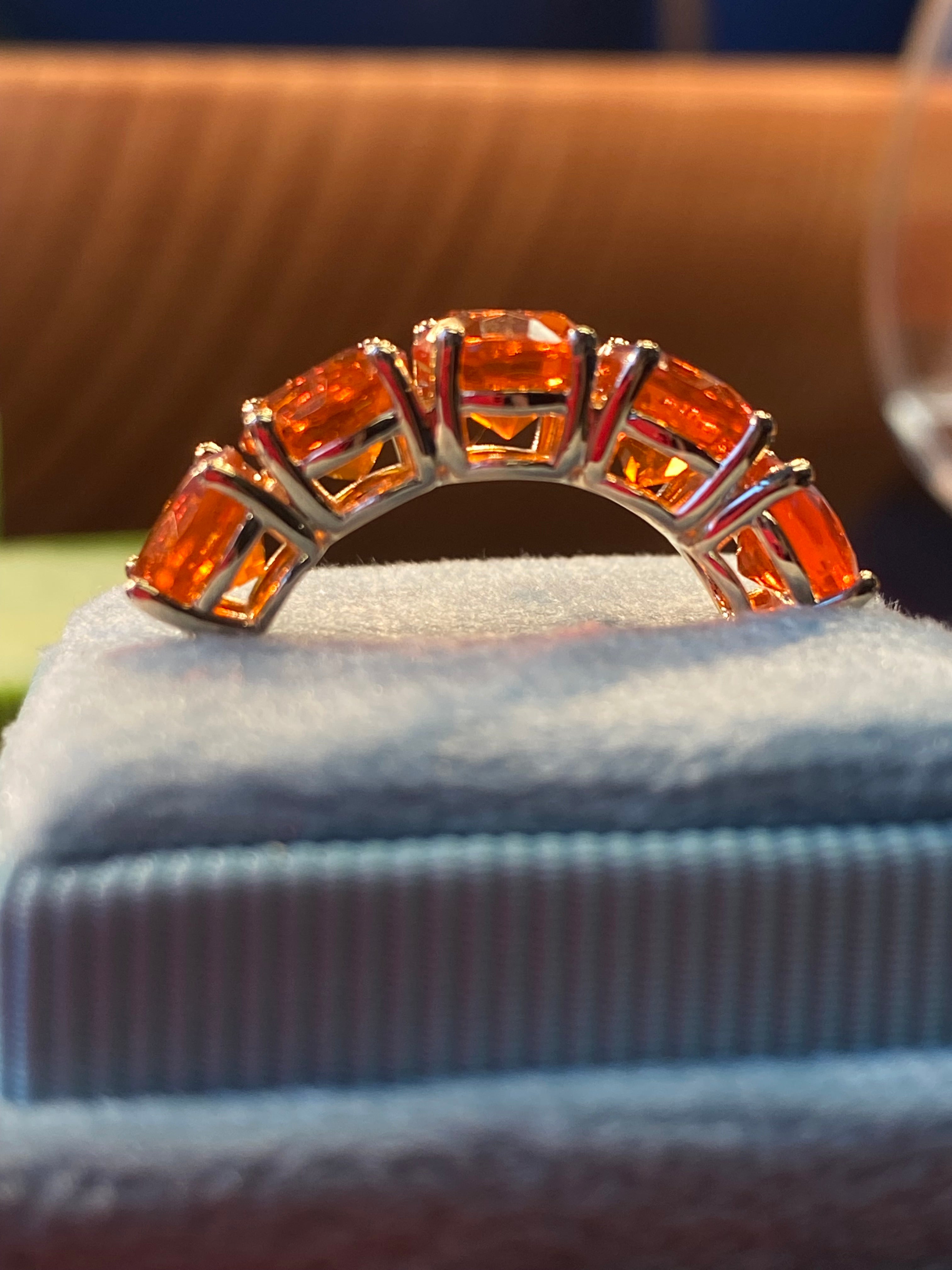 3.04 CTW Fire Opal Five Stone Ring in 9ct Yellow Gold