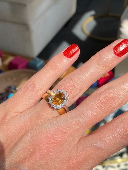 2.46 Carat Golden Topaz and Natural Diamond Ring in Platinum