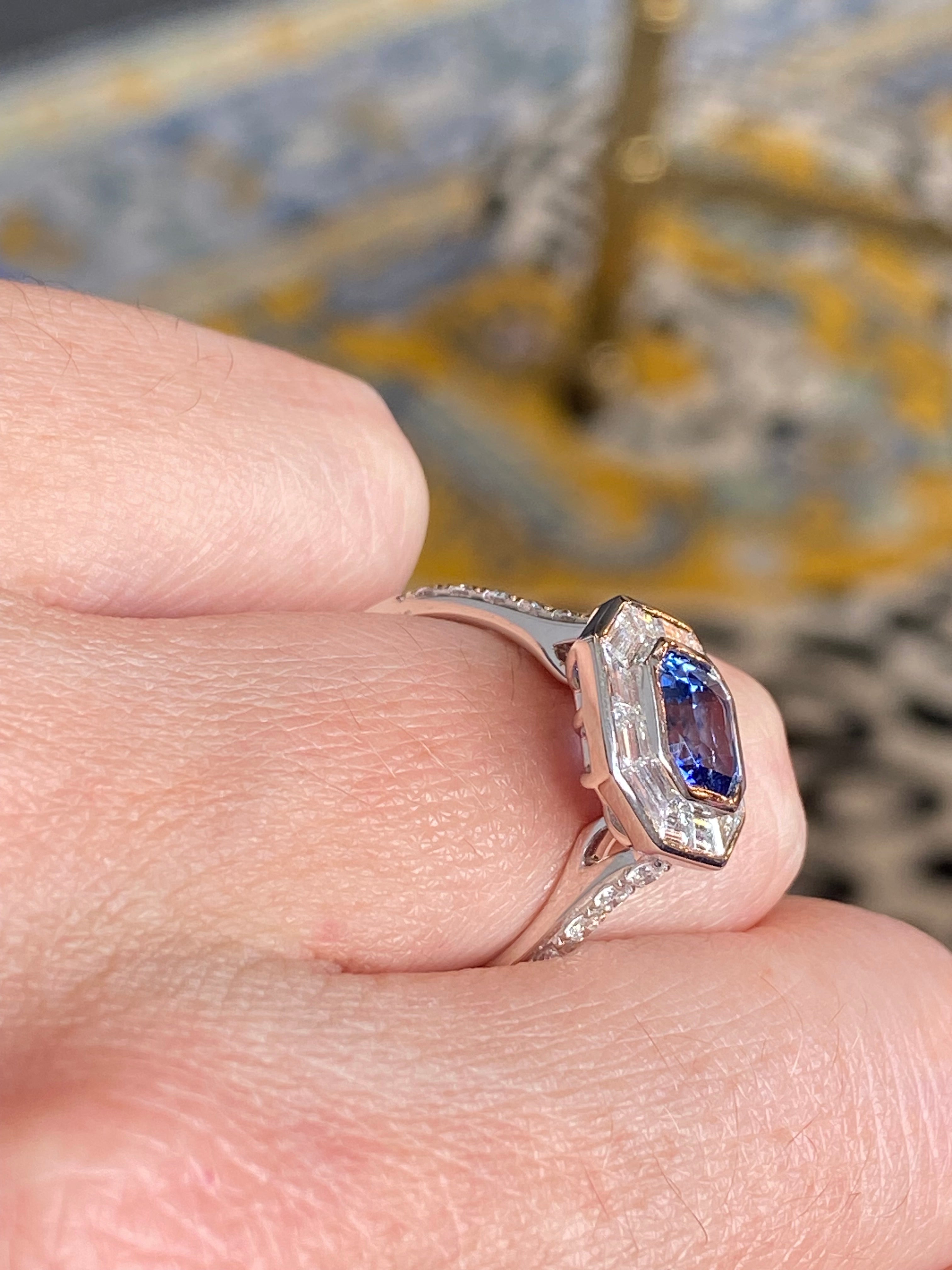 2.10 Carat Blue Ceylon Sapphire and 1.09 CTW Natural Diamond Halo Ring in Platinum