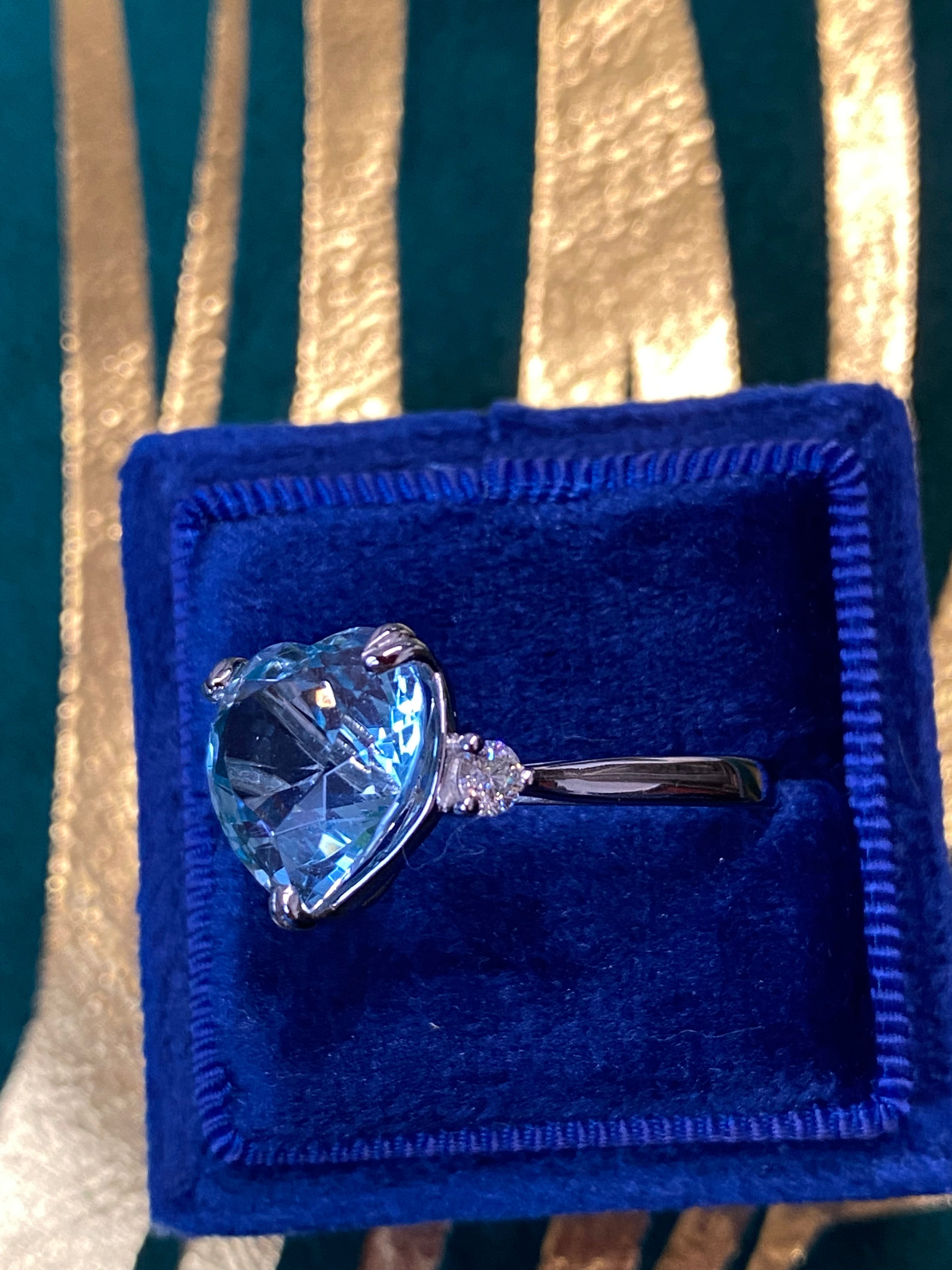 7.50 Carat Heart-Cut Aquamarine and Diamond Ring in Platinum