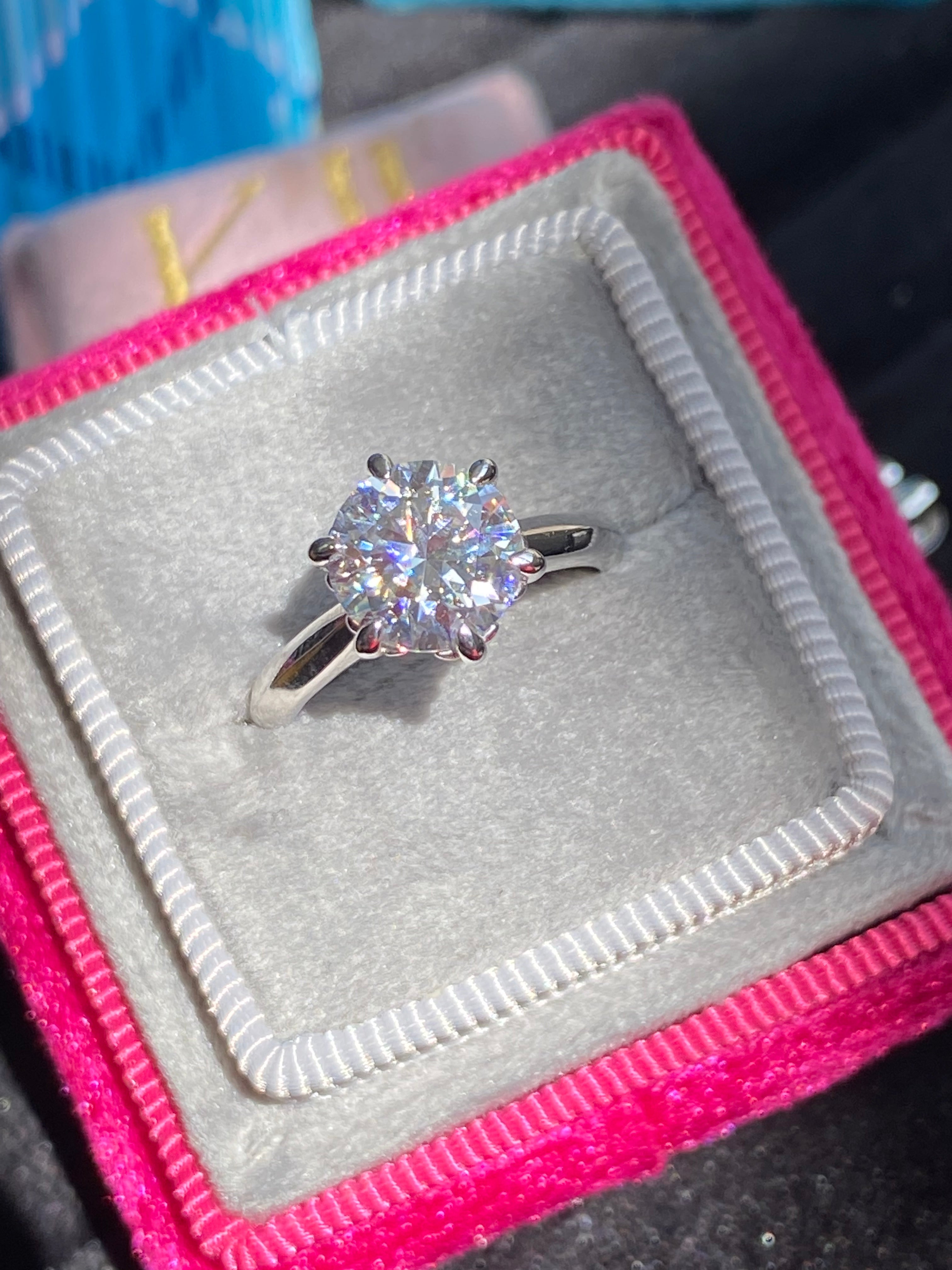 2.00 Carat Knife Edge Round Brilliant Moissanite Solitaire Ring