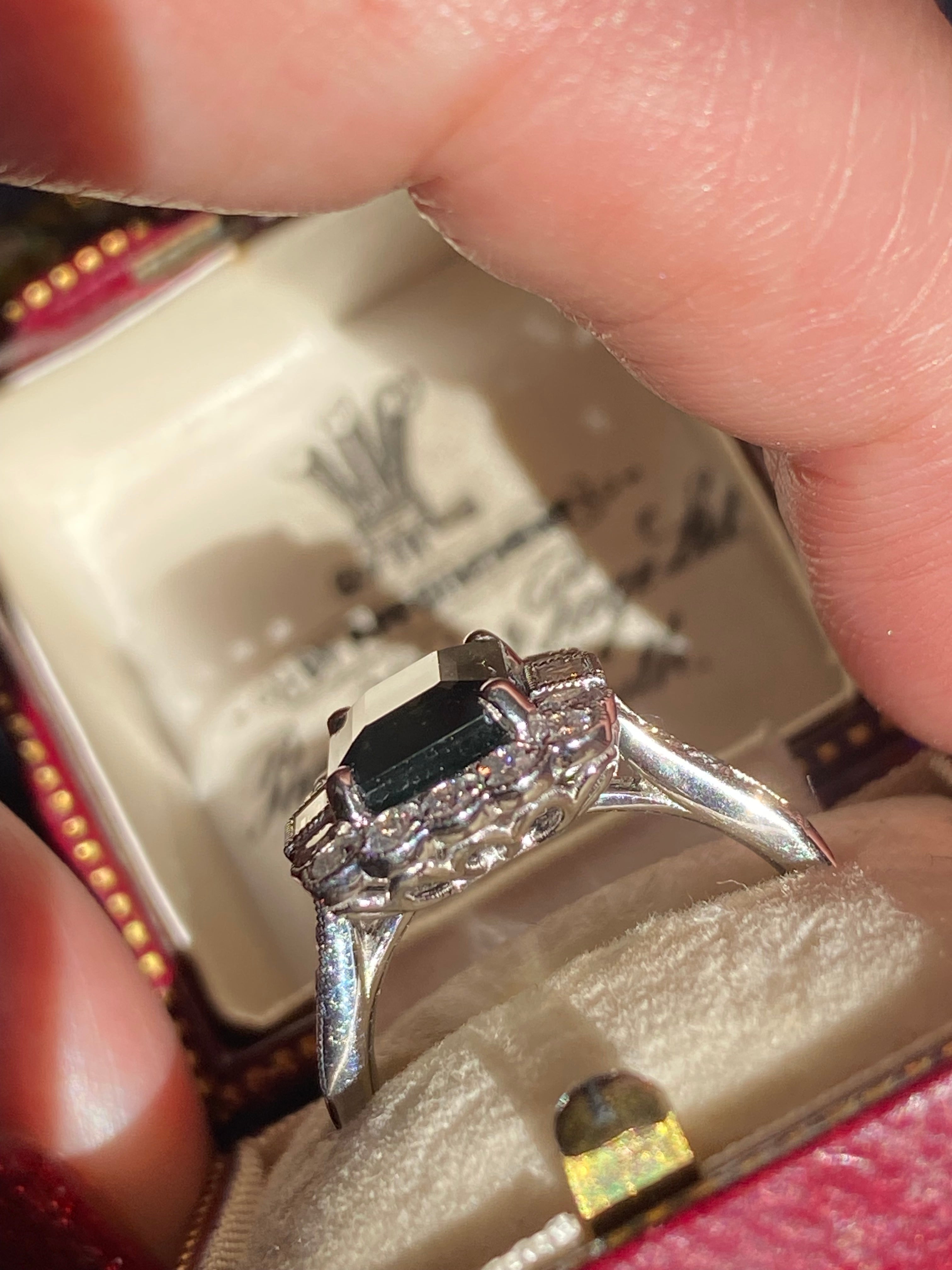 3.73 Carat Teal Sapphire and Natural Diamond Ring in Platinum