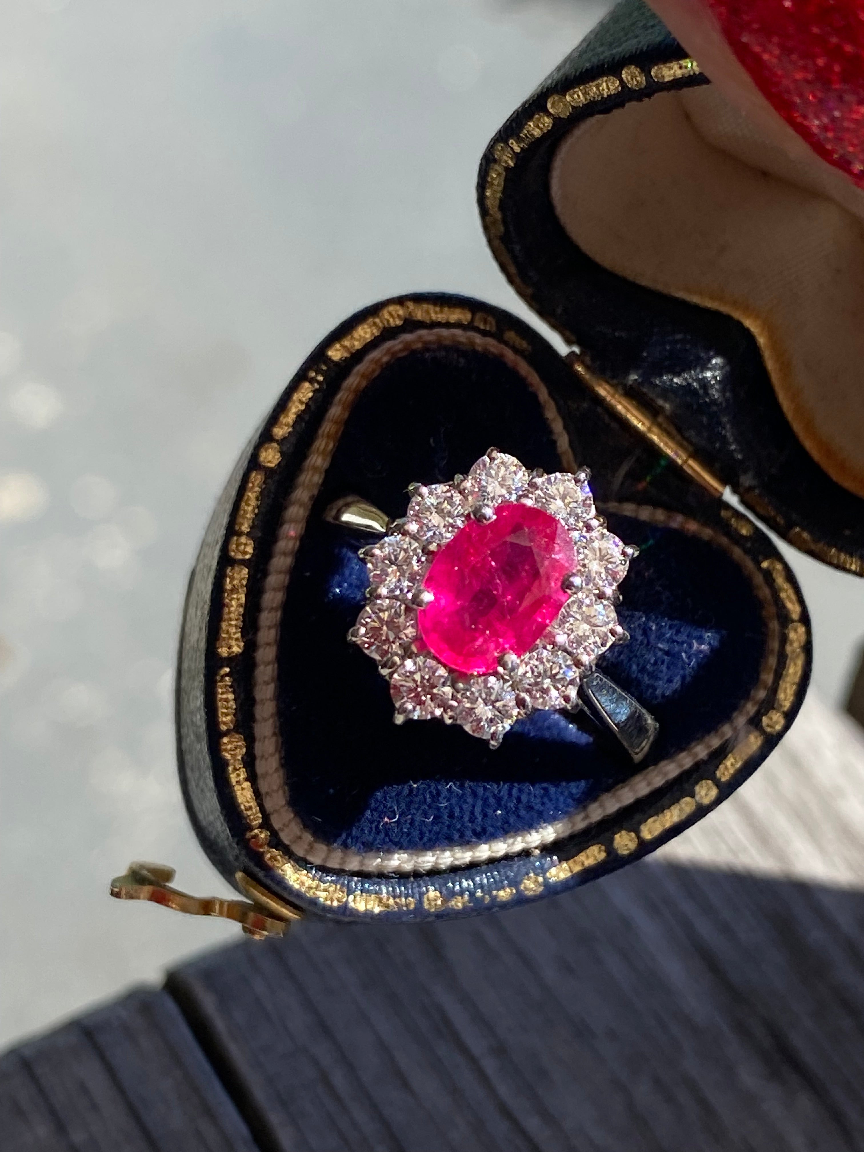 2.08 CTW Oval-Cut Ruby and Natural Diamond Halo Ring in Platinum