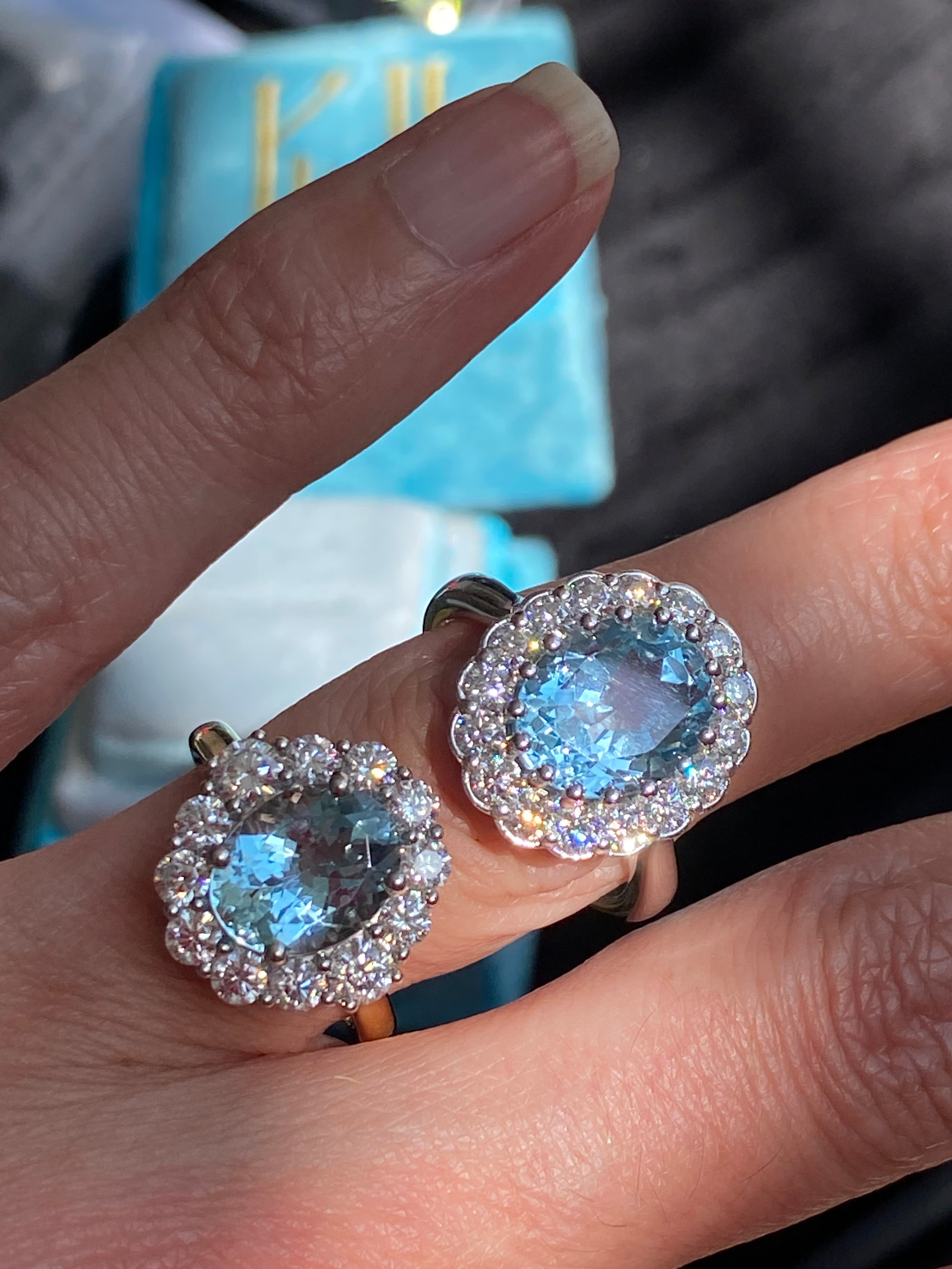 5.50 CTW Oval Cut Blue Topaz and Moissanite Halo Cocktail Ring