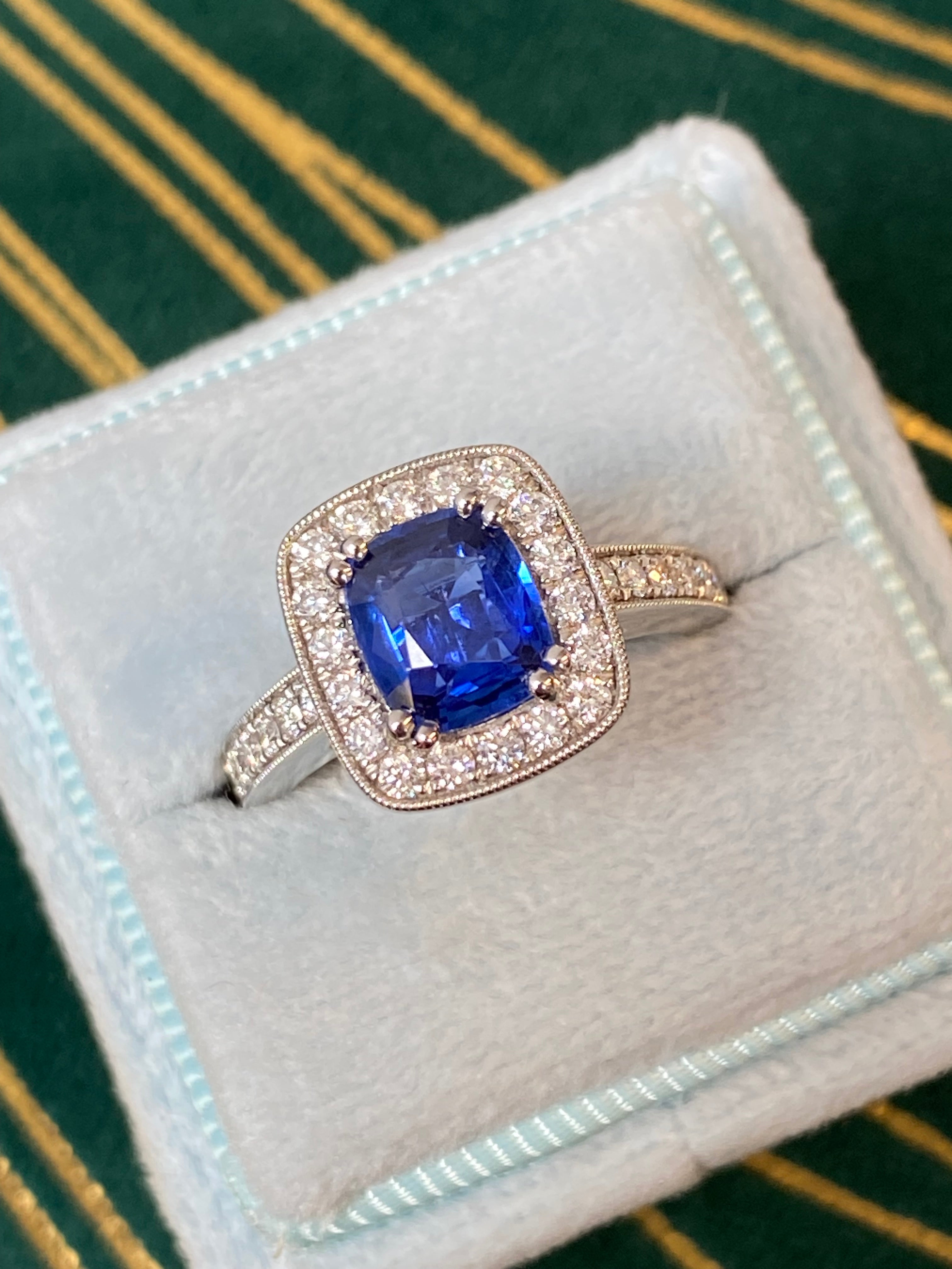 2.11 CTW Blue Ceylon Sapphire and Natural Diamond Ring in Platinum