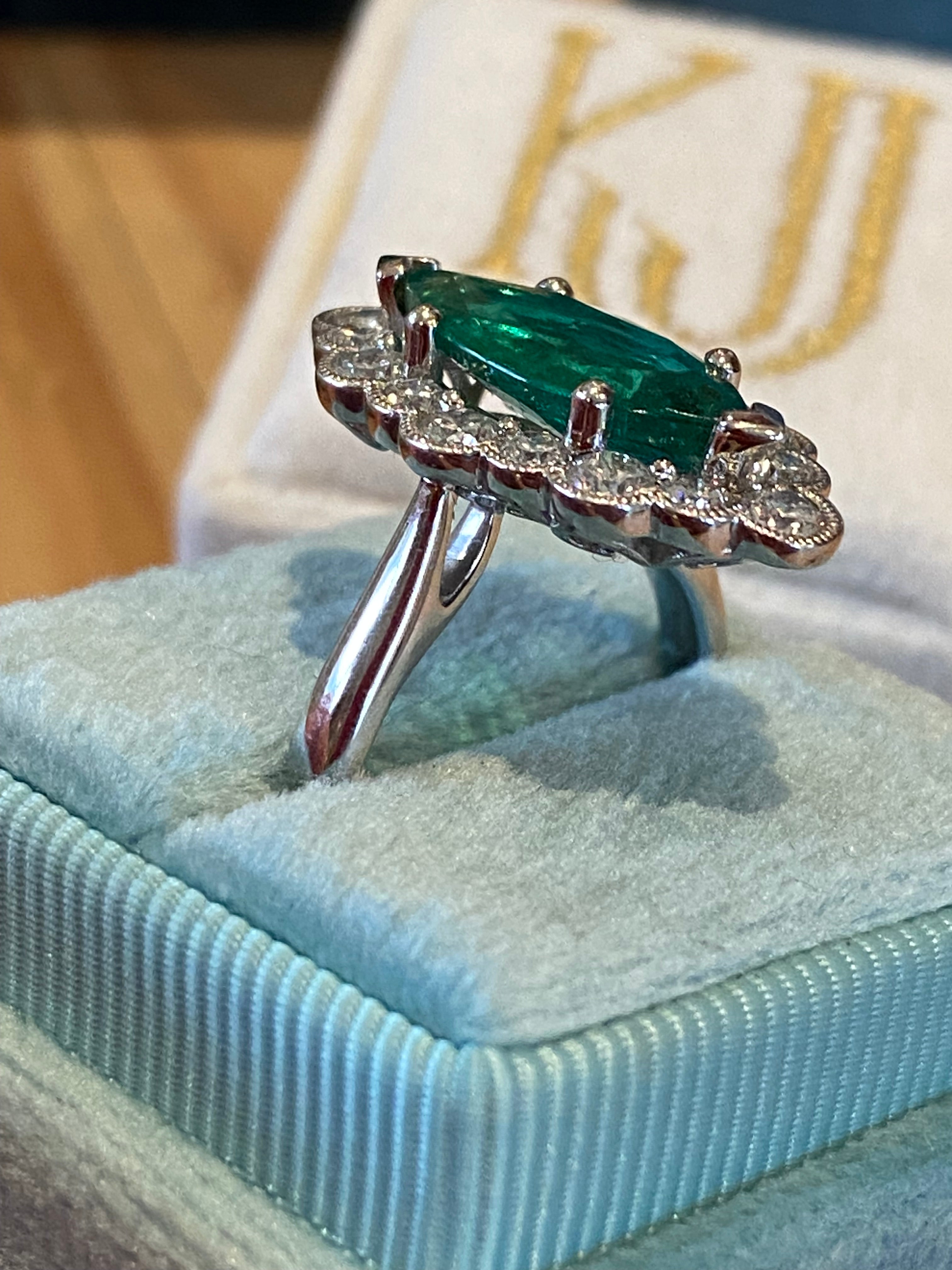3.47 CTW Marquise Cut Emerald and Natural Diamond Halo Ring in Platinum