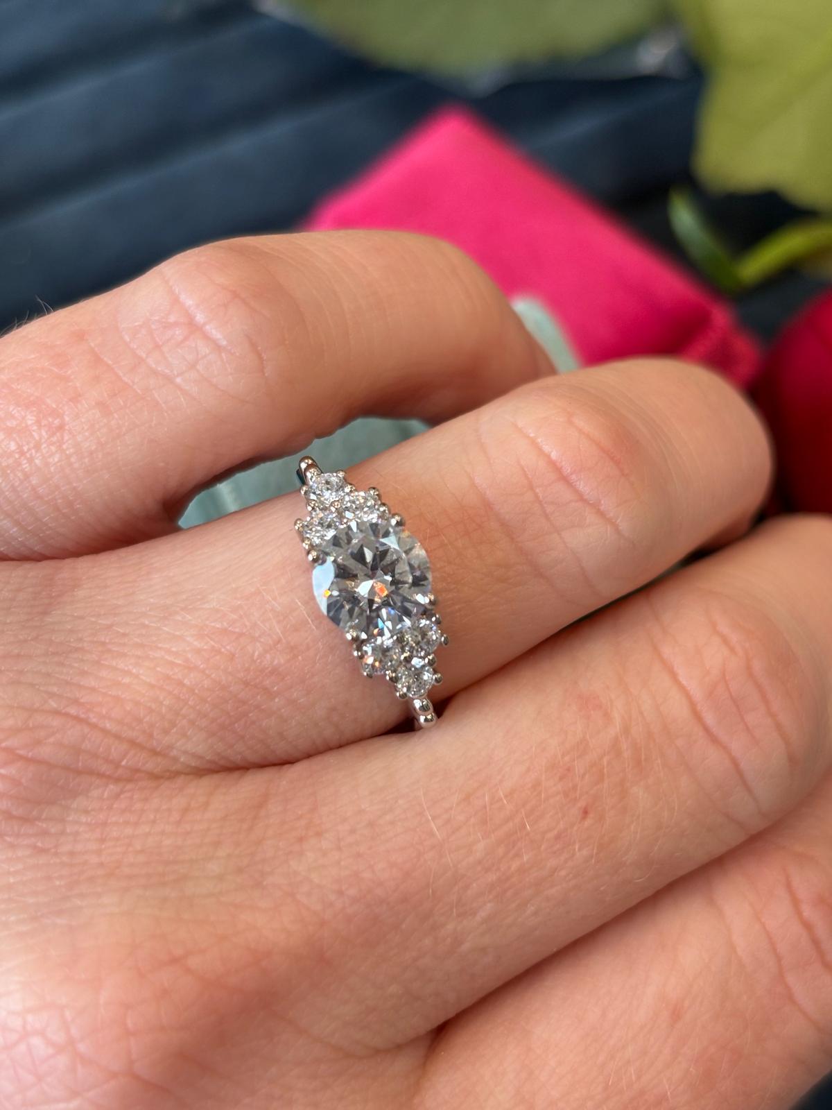 Round Cut Trefoil Set Three Stone Moissanite Engagement Ring in Sterling Silver