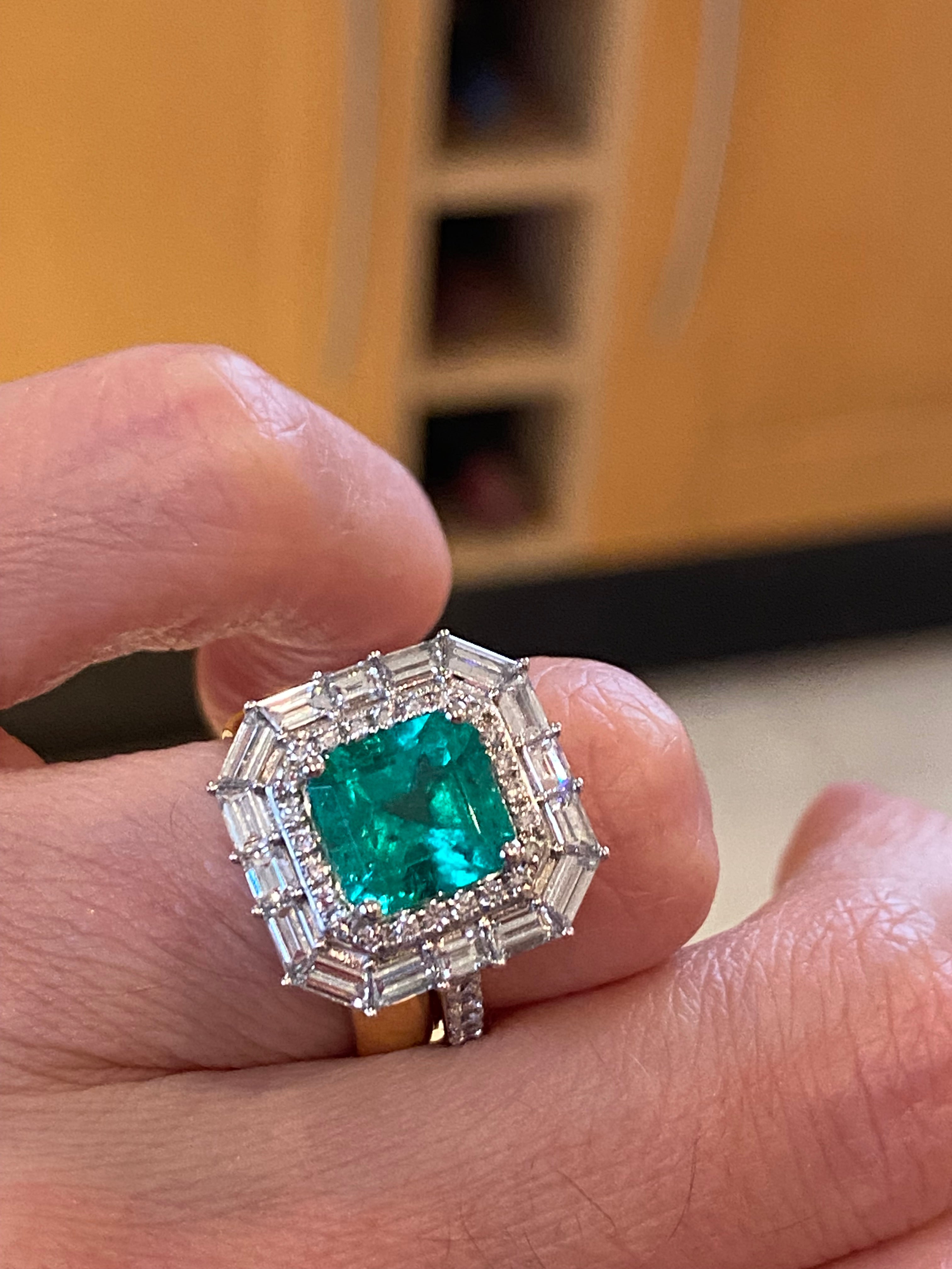 Masterpiece 2.34 Carat Colombian Emerald and 1.67ctw Natural Diamond Ring in Platinum