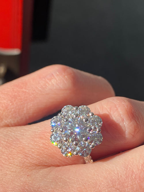 3.38 CTW Moissanite Daisy Halo Engagement Ring in Sterling Silver