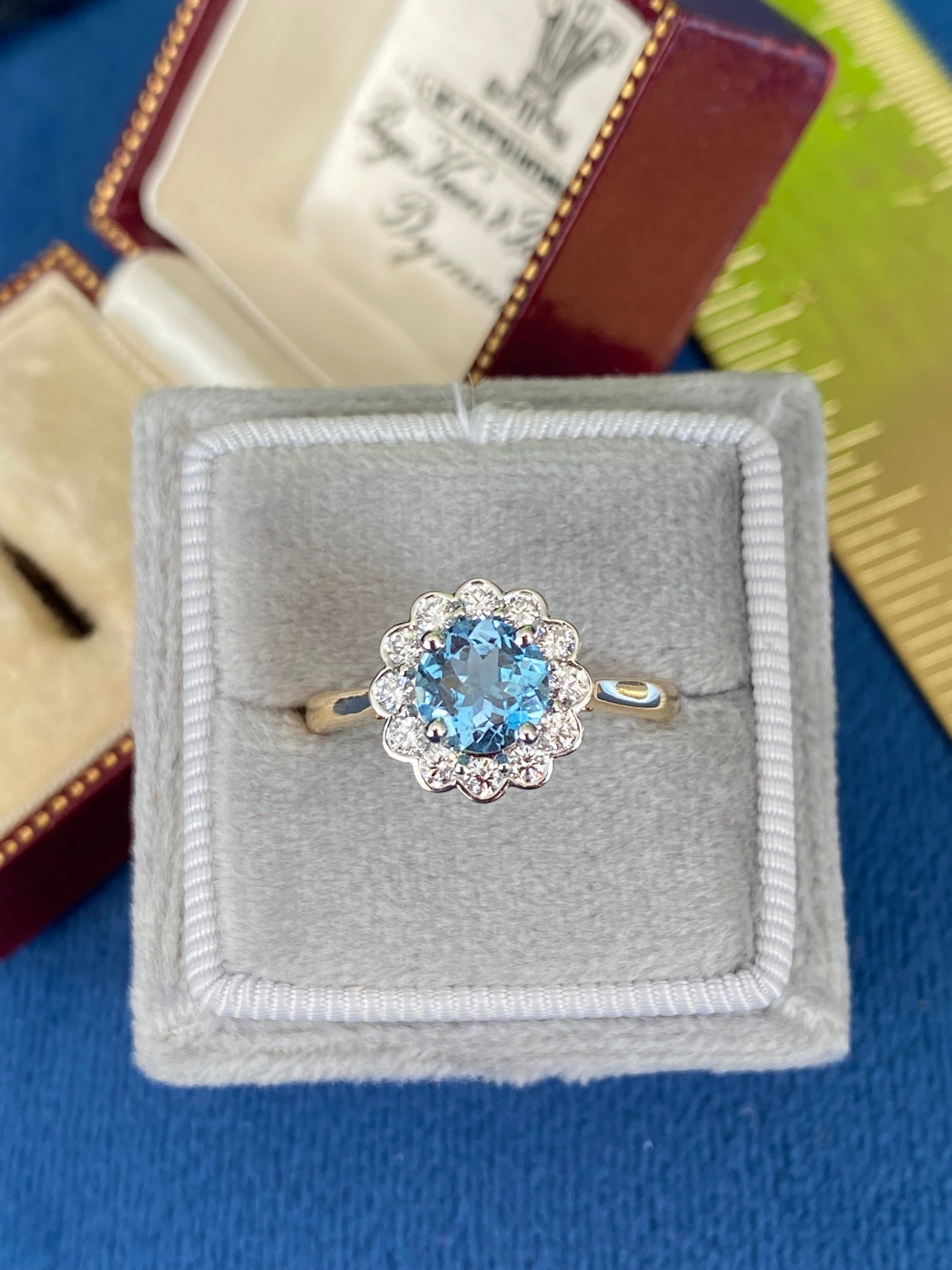 1.24 CTW Aquamarine and Natural Diamond Ring in Platinum and 18ct Yellow Gold