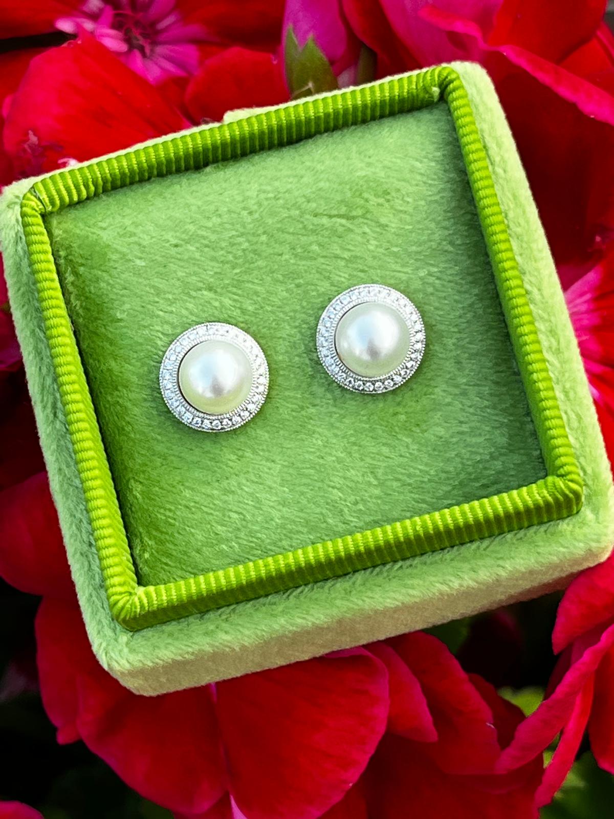 Pearl and Diamond Earrings in 18ct White Gold