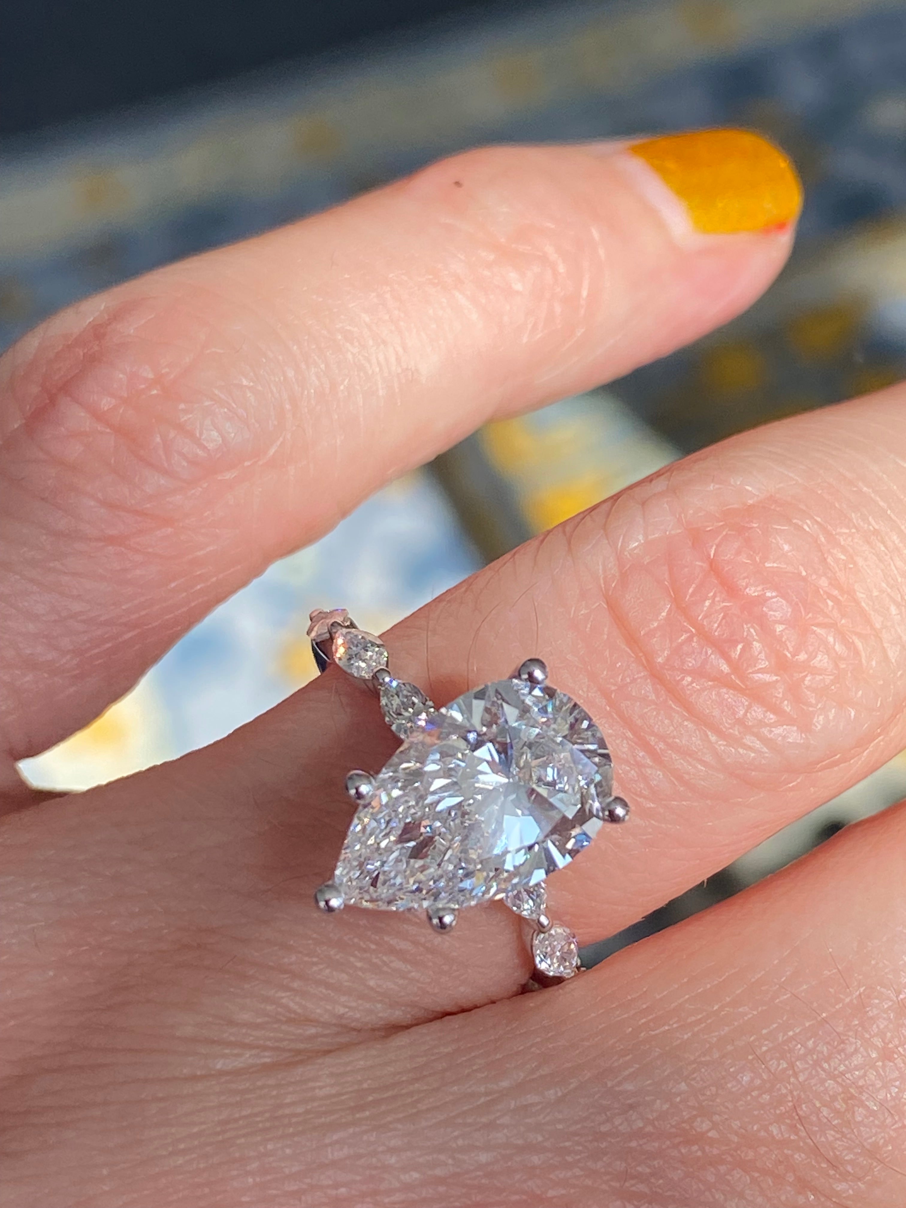 3.05 Carat Pear Cut D Colour Lab Diamond Solitaire Engagement Ring in Platinum