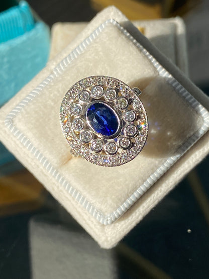 1.70 CTW Belle Époque Style Sapphire and Diamond Ring in 18ct Gold