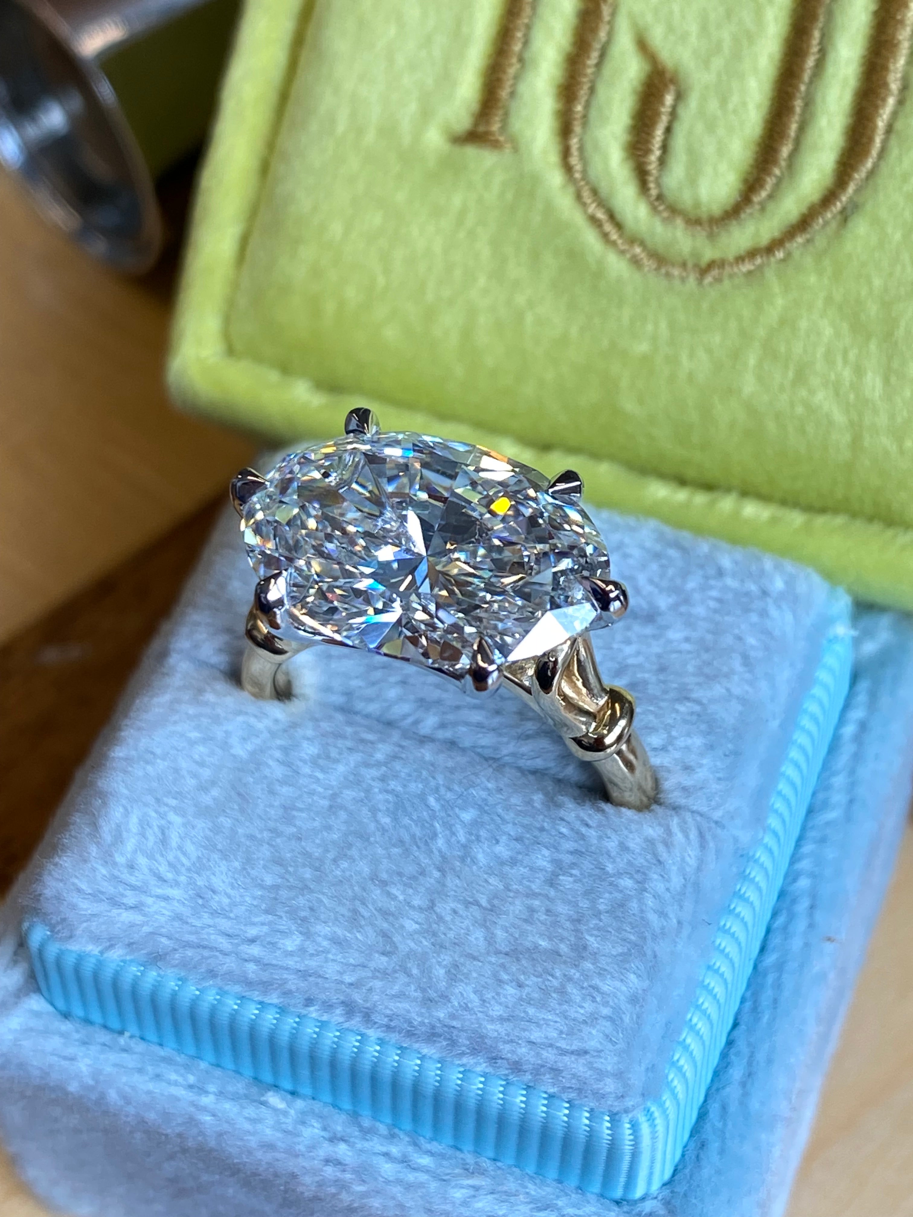 8.01 Carat Oval Cut Lab Diamond East West Solitaire Engagement Ring in 18ct Yellow Gold and Platinum