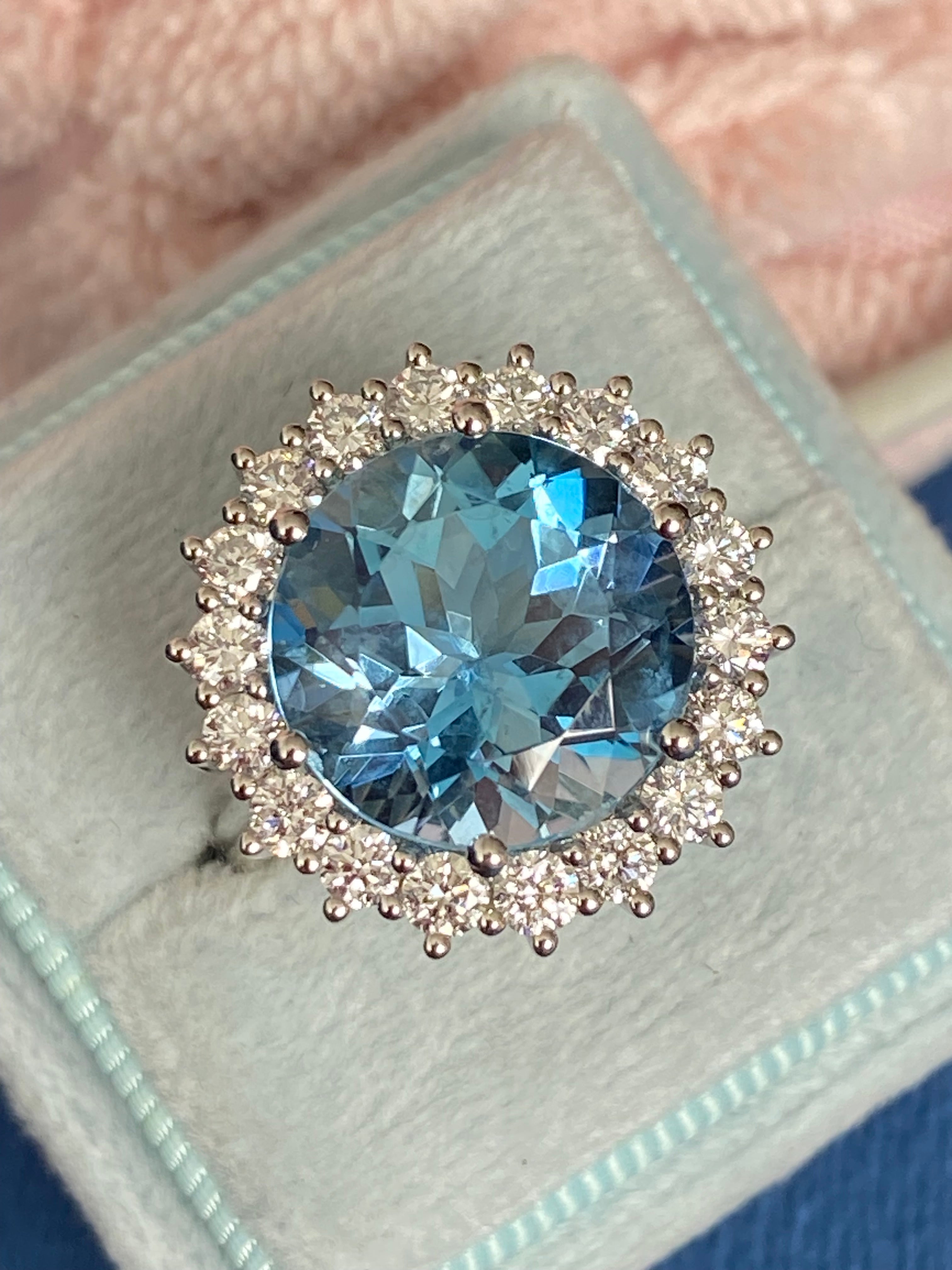 8.07 CTW Certified Santa Maria Aquamarine and Natural Diamond Halo Ring in Platinum