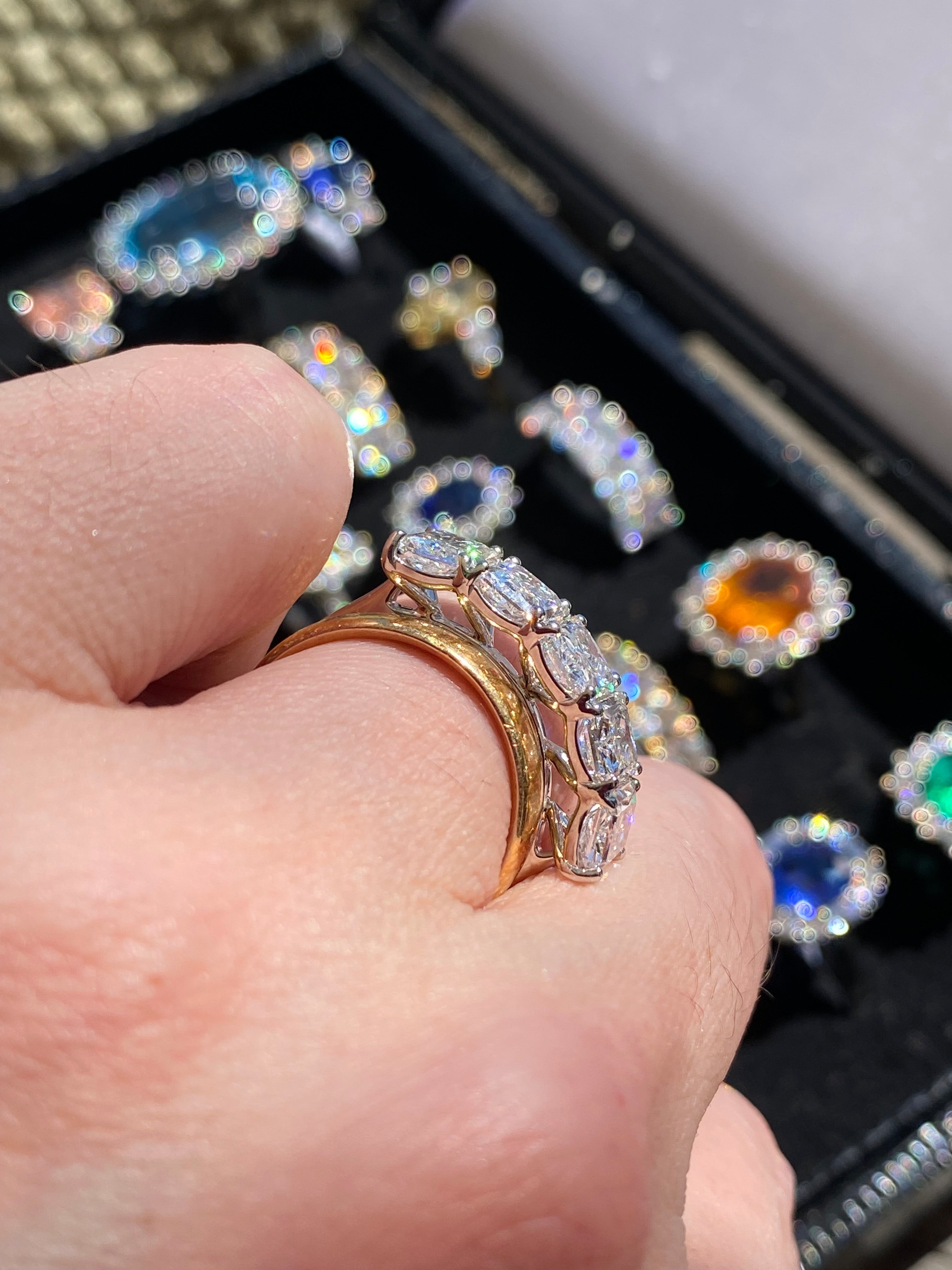 5.09 CTW Radiant Cut D Colour VVS2 Lab Diamond Five Stone Ring in Platinum