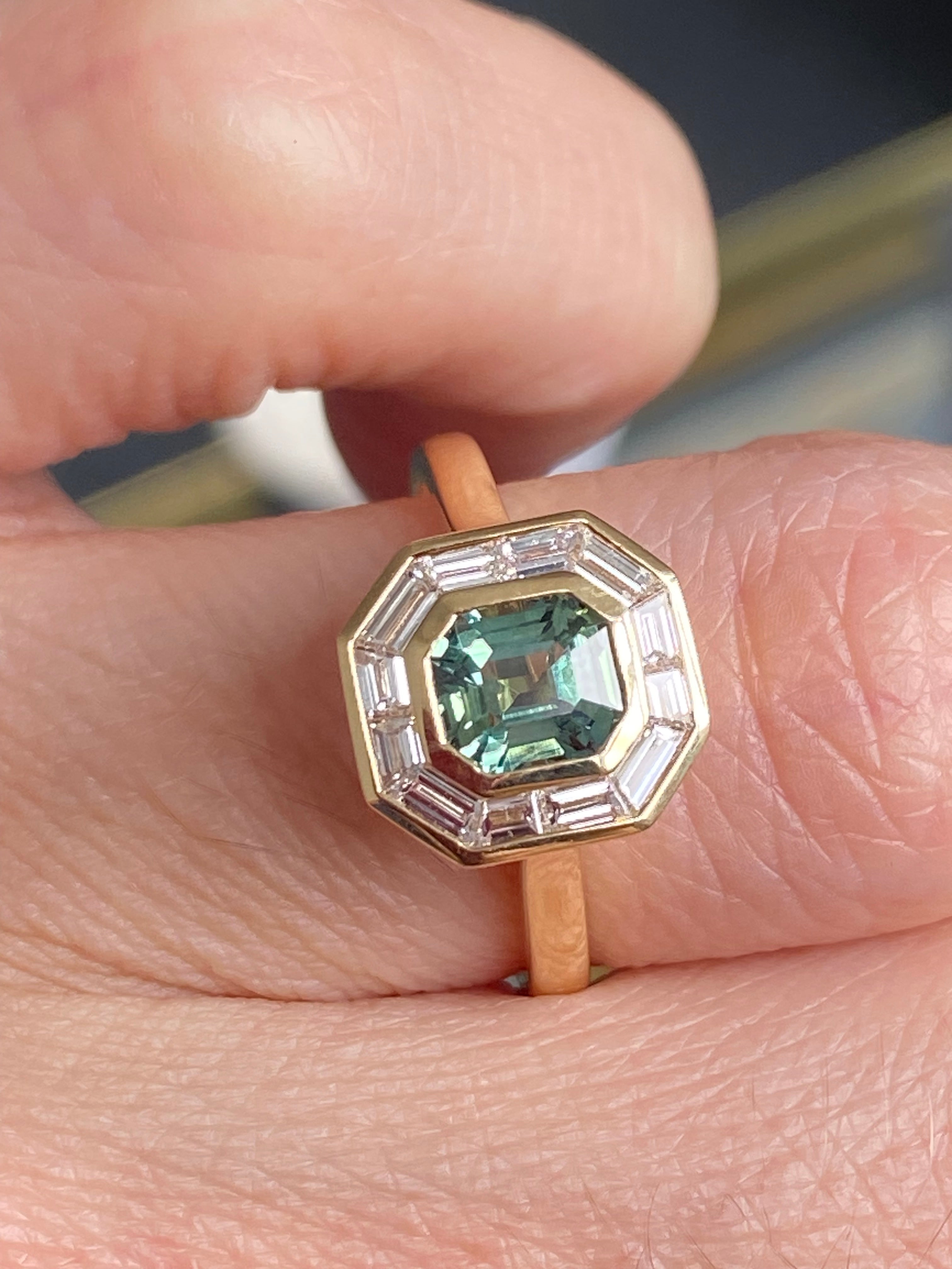1.56 CTW Green Sapphire and Natural Diamond Ring in 18ct Yellow Gold