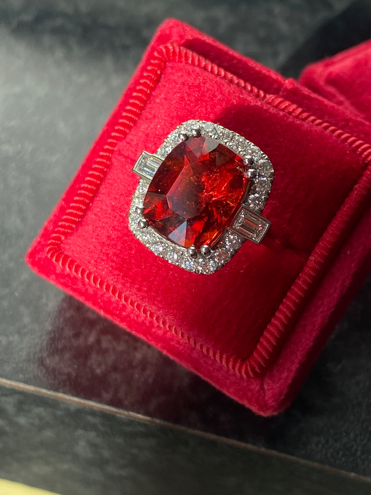 7.36 Carat Hessonite Garnet and Natural Diamond Ring in 18ct Gold