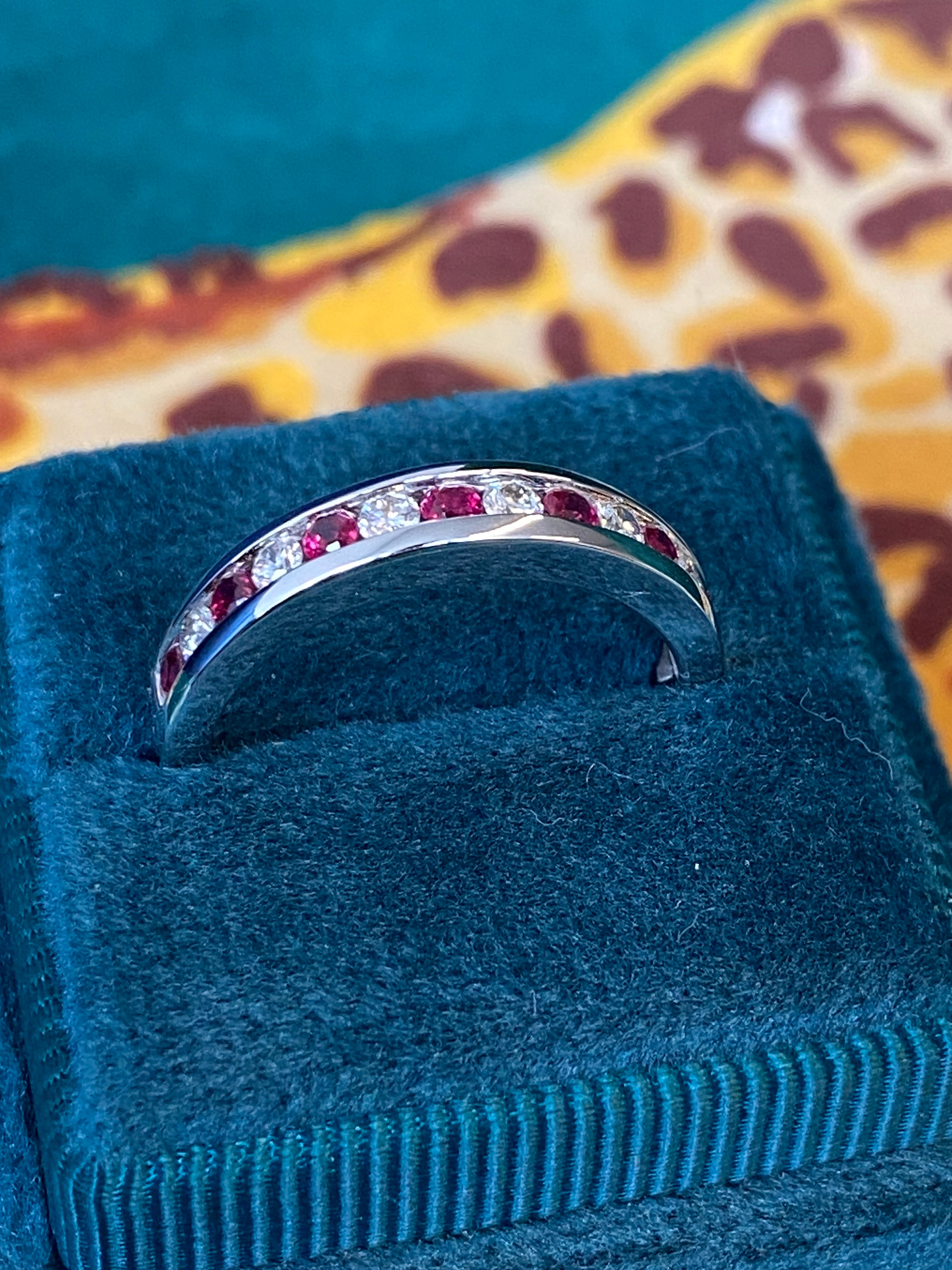 Ruby and Natural Diamond Channel Set Half Eternity Eternity Ring in Platinum