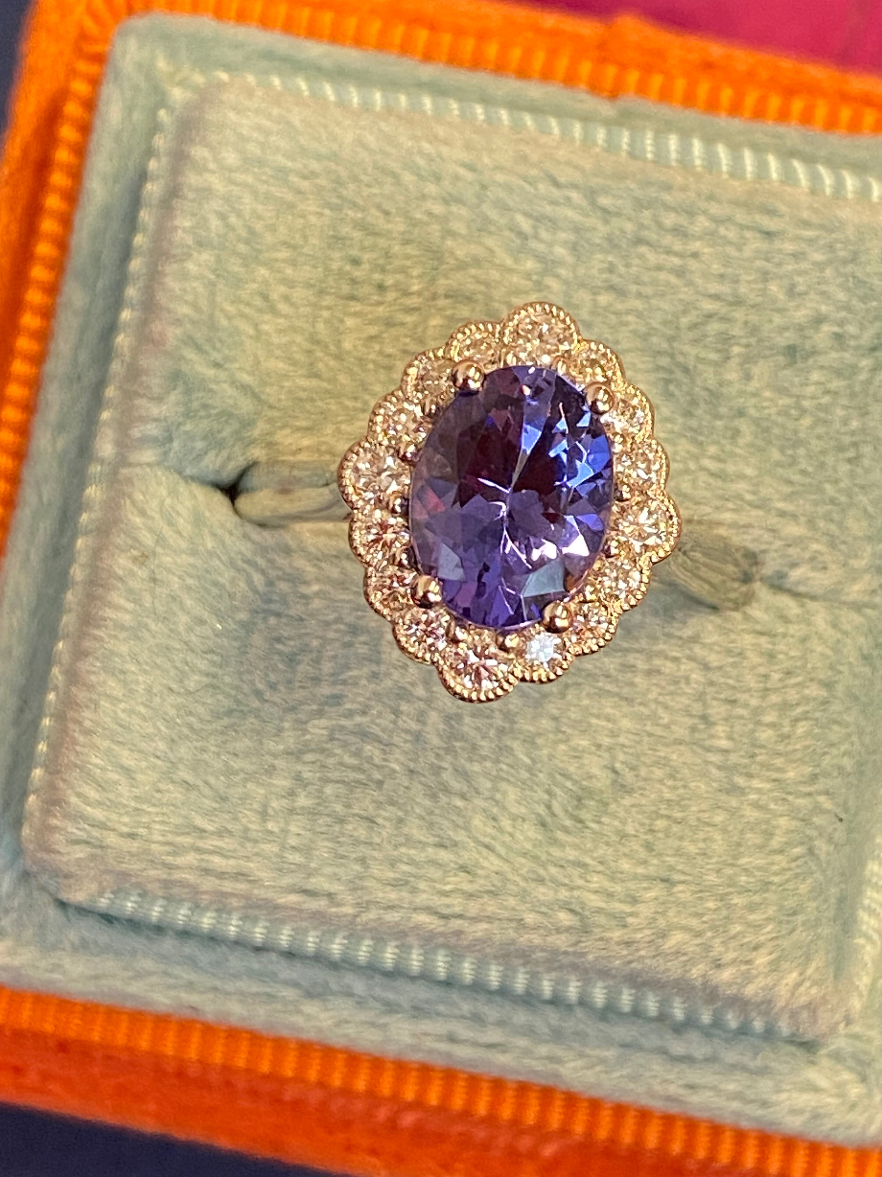 1.99 CTW Tanzanite and Natural Diamond Halo Ring in Platinum
