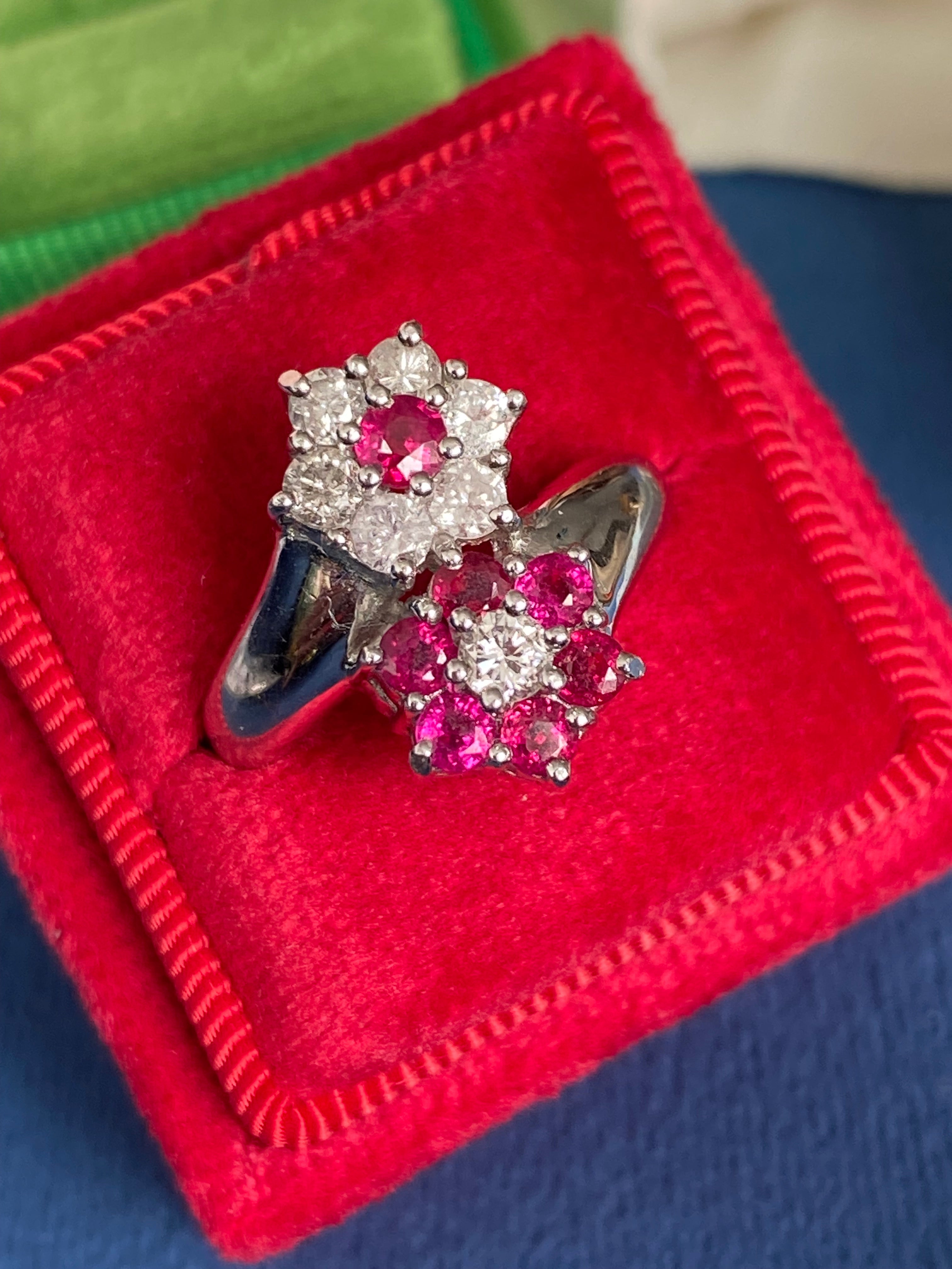 1.21 CTW Ruby and Natural Diamond Double Daisy Halo Ring in Platinum