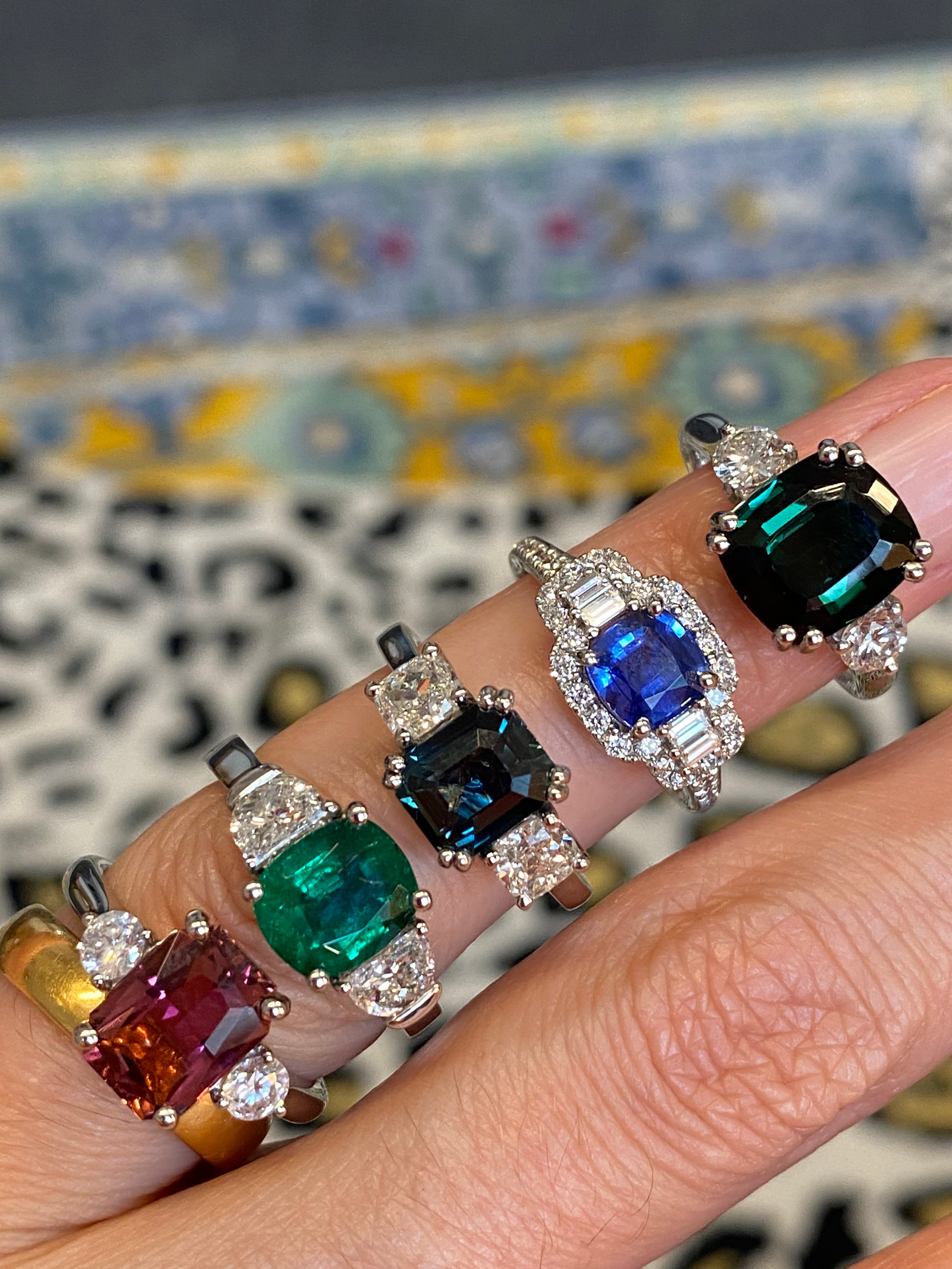 3.97 Carat Green Tourmaline and Natural Diamond Ring in Platinum