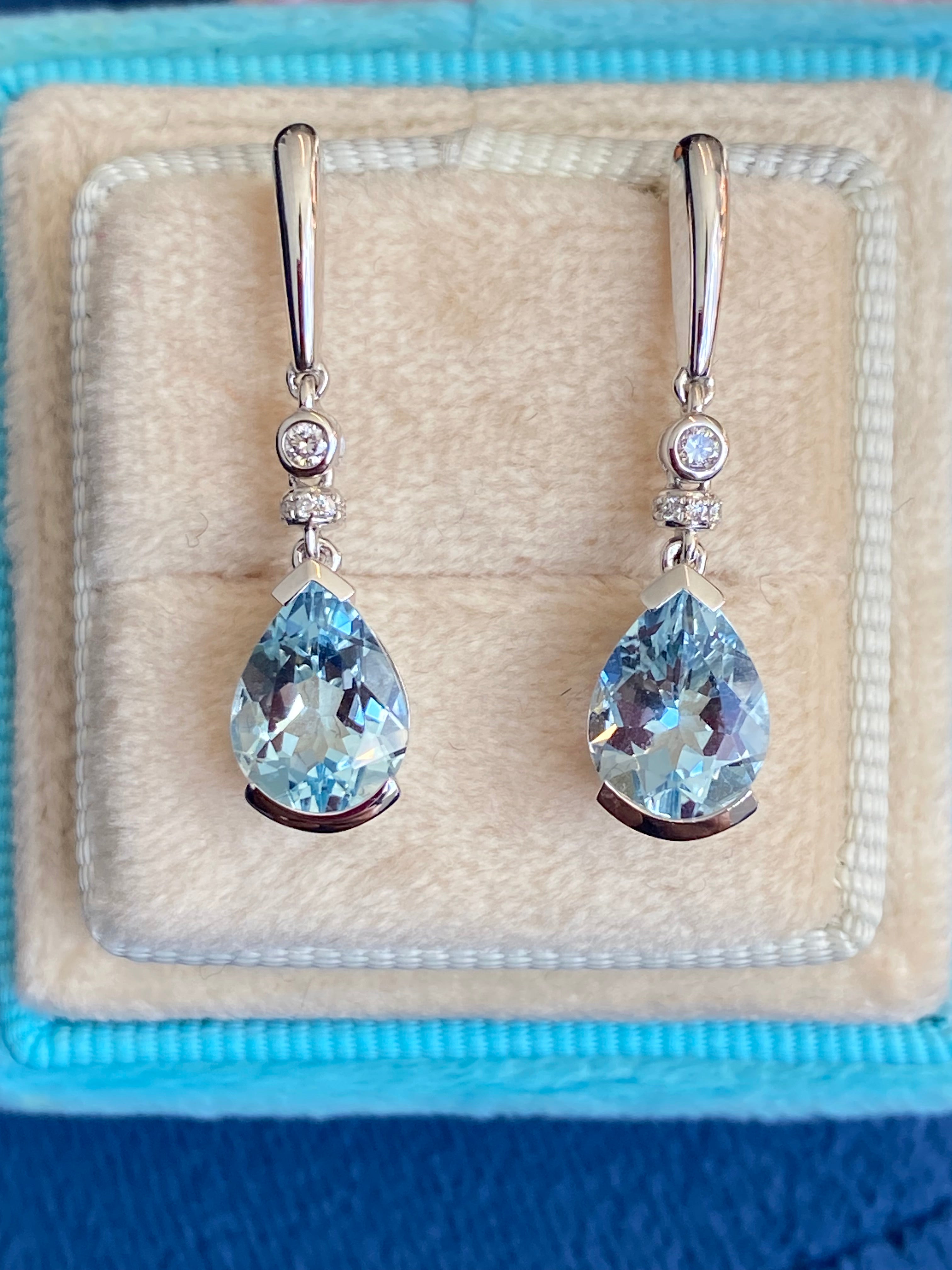 2.88 CTW Aquamarine and Diamond Drop Earrings in 18ct White Gold