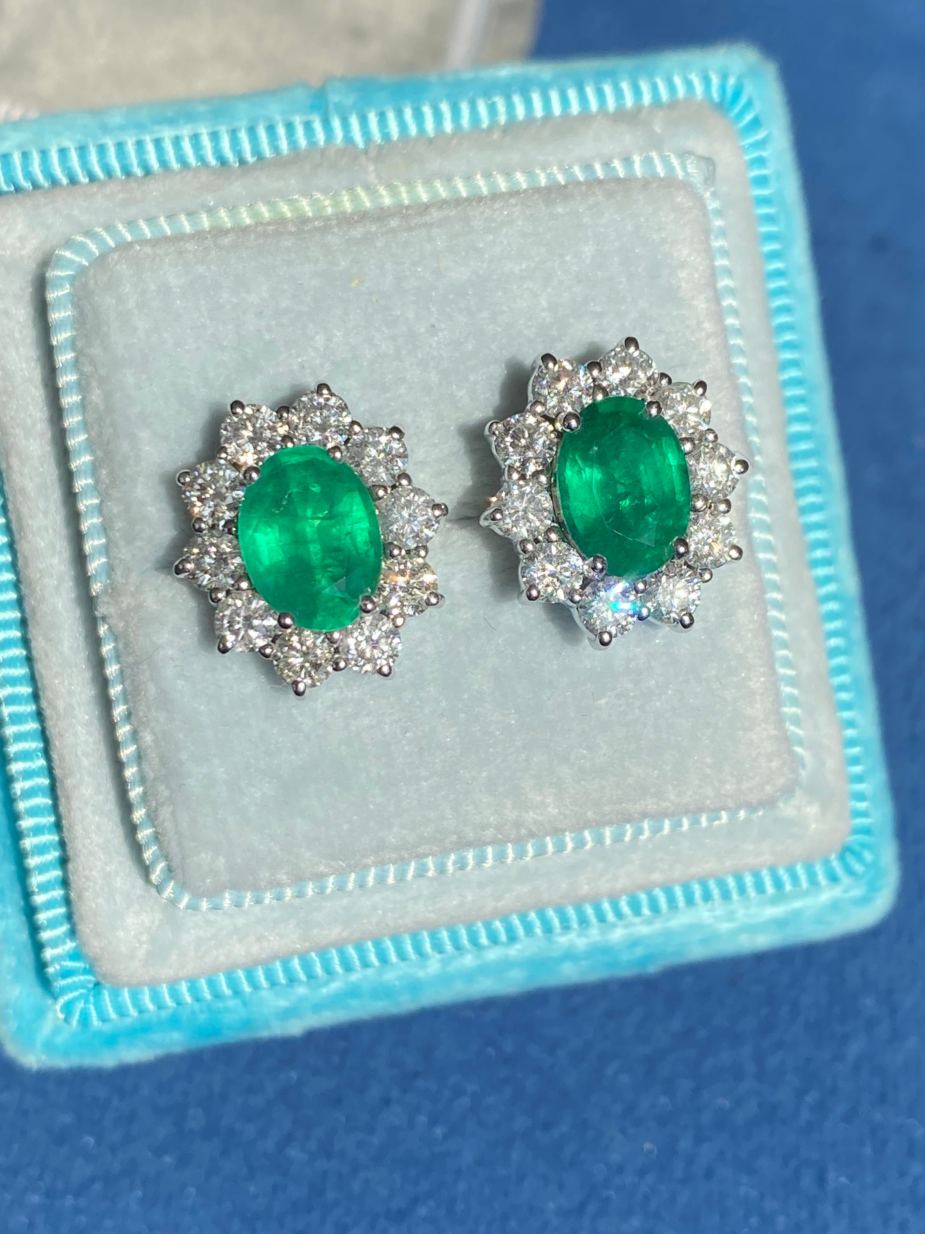 Extraordinary 3.65 CTW Emerald Earrings in 18ct White Gold