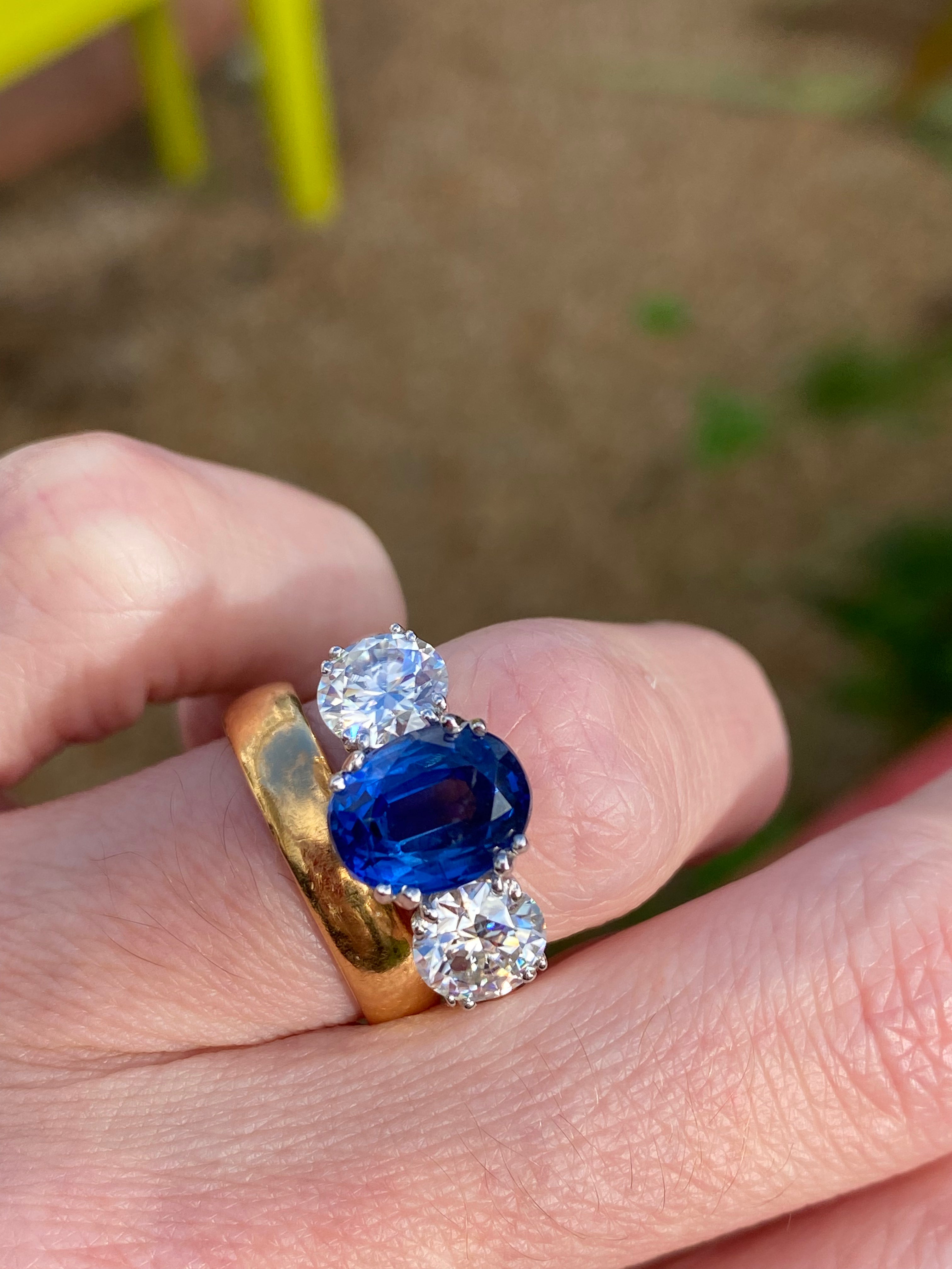 4.41 CTW Oval Cut Kyanite and Moissanite Three Stone Ring in Sterling Silver